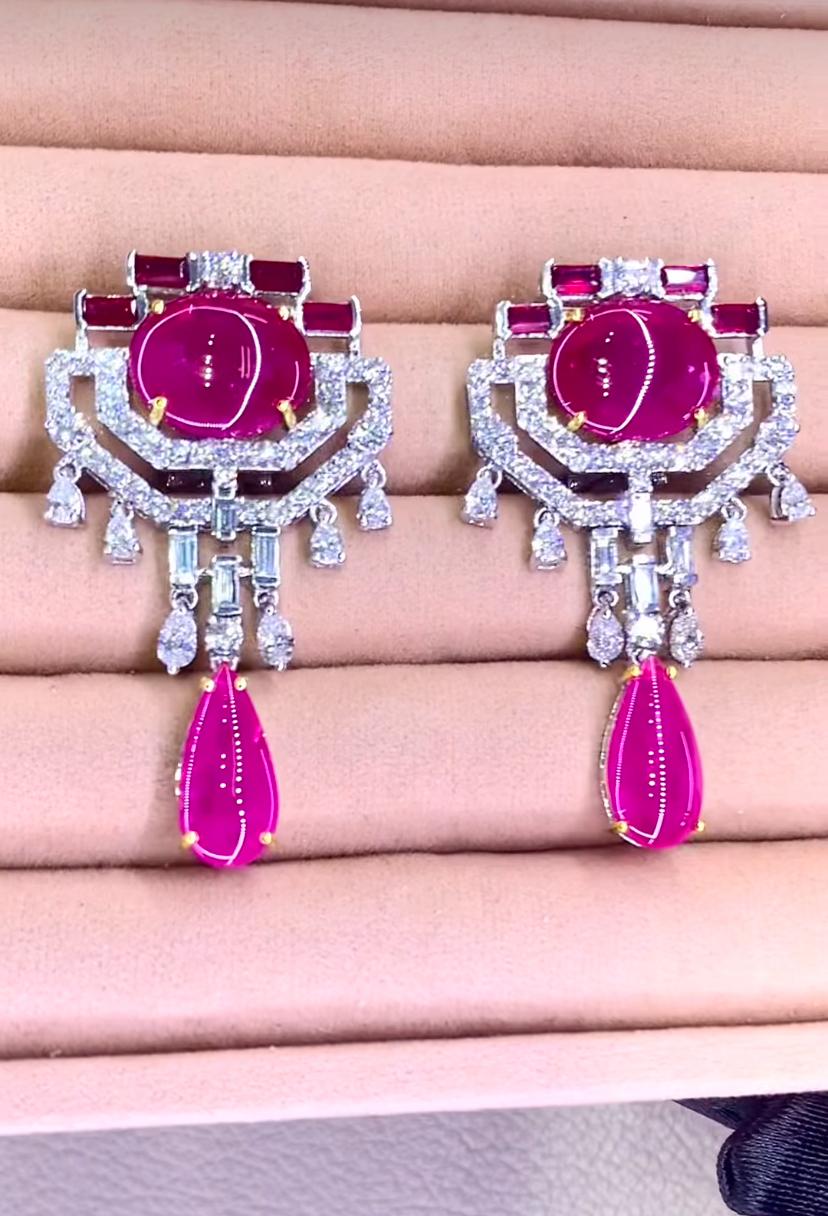 Taglio misto Orecchini in oro 18K con rubini di Birmania certificati IGL da 22,90 carati e diamanti da 7,50 carati in vendita