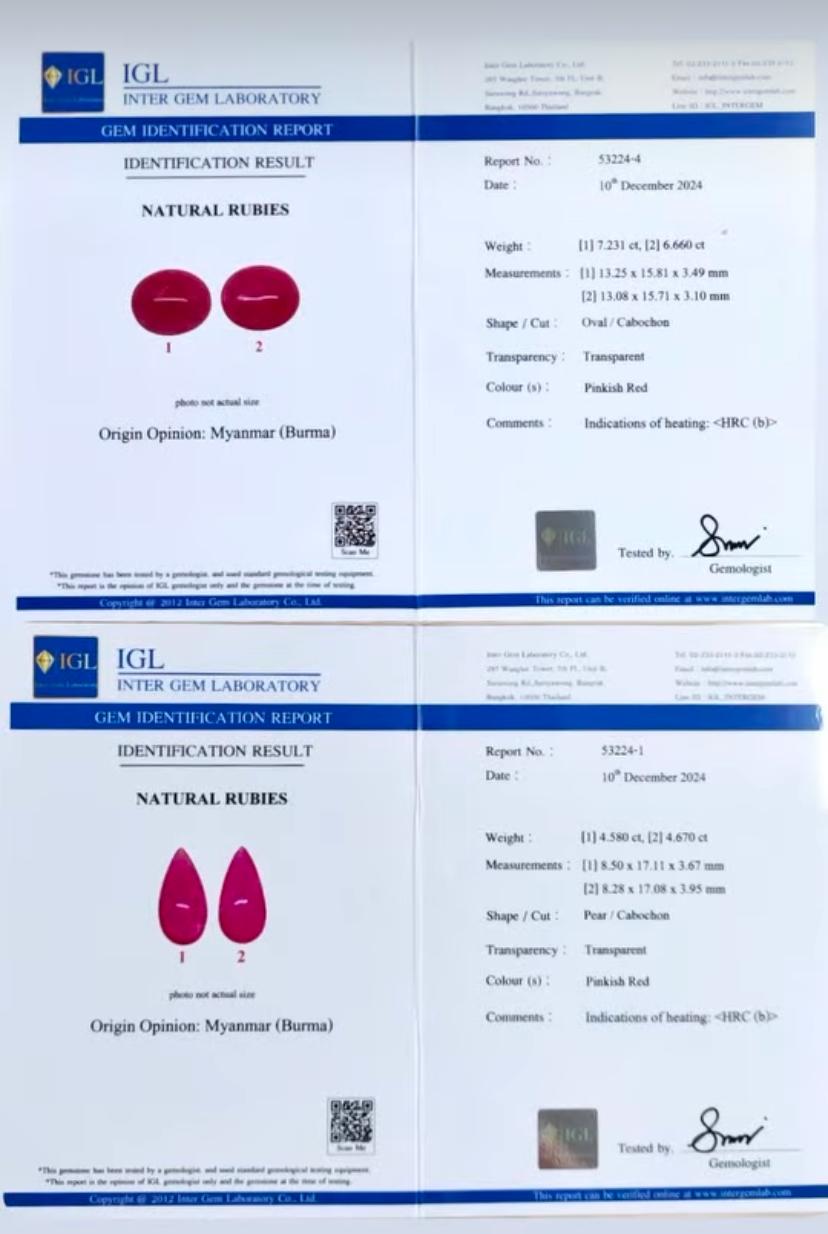 Orecchini in oro 18K con rubini di Birmania certificati IGL da 22,90 carati e diamanti da 7,50 carati in vendita 2