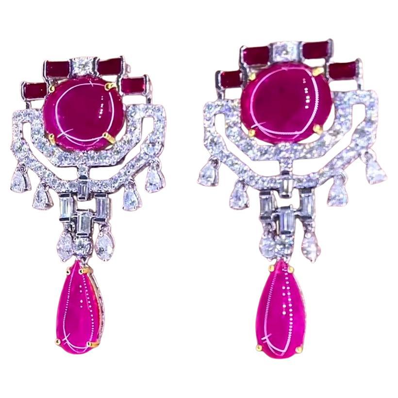 Pendientes de oro de 18 quilates con certificado IGL de 22,90 quilates de rubíes de Birmania y 7,50 quilates de diamantes