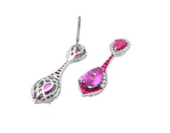 2.39 Pear Pink Sapphire Ruby and 0.48 Diamond 14Karat White Gold Drop Earrings