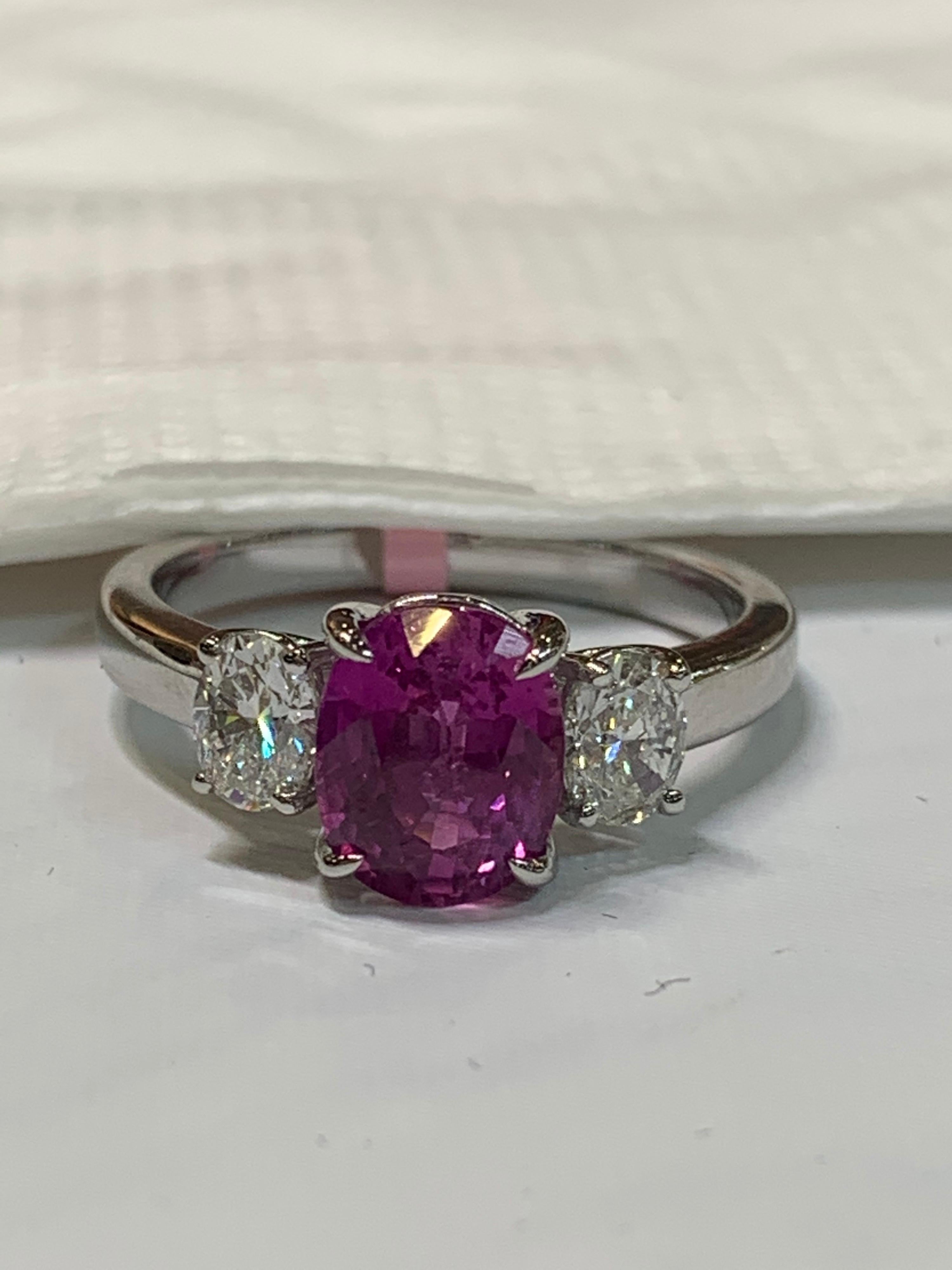 Contemporary IGL Certified 2.41 Carat Pink Sapphire and Oval Diamonds Platinum Ring