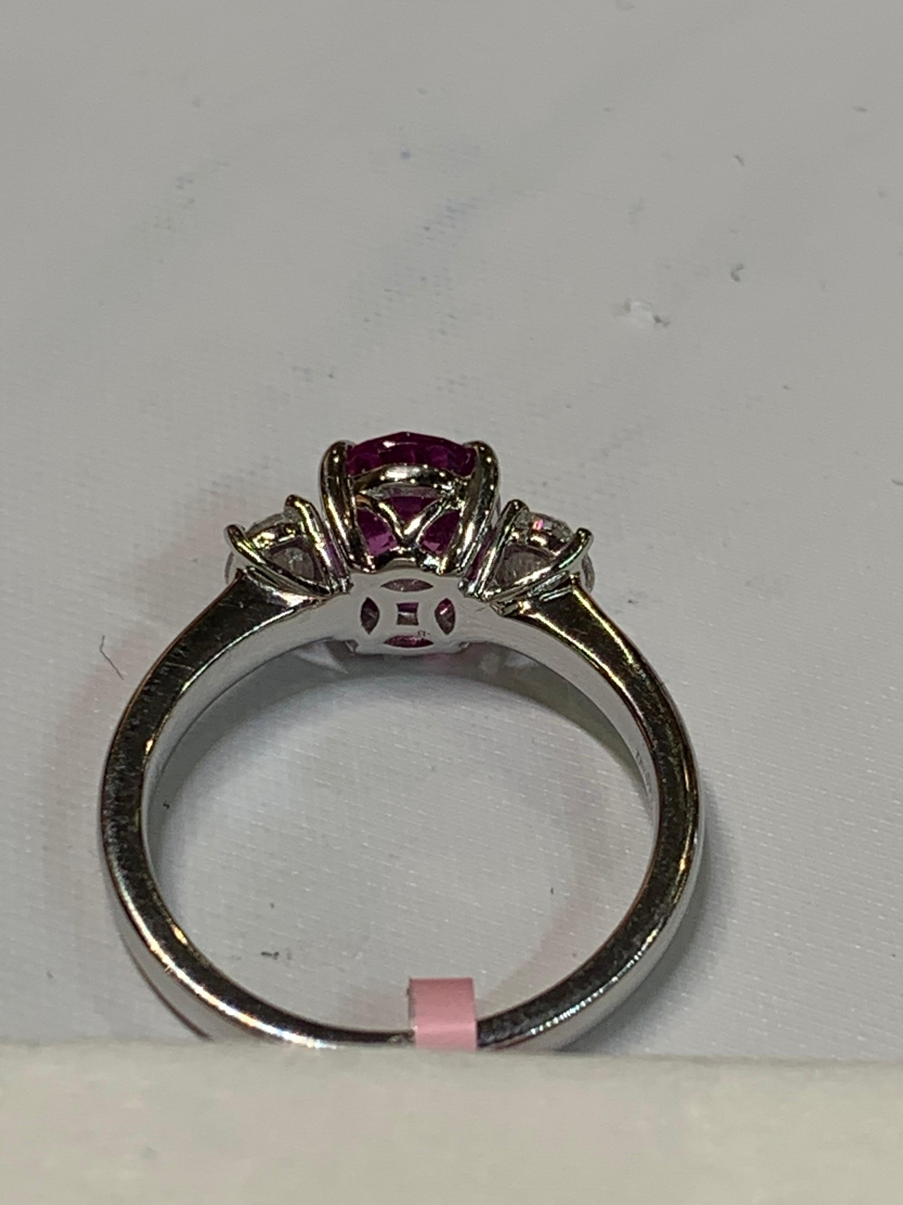 Oval Cut IGL Certified 2.41 Carat Pink Sapphire and Oval Diamonds Platinum Ring