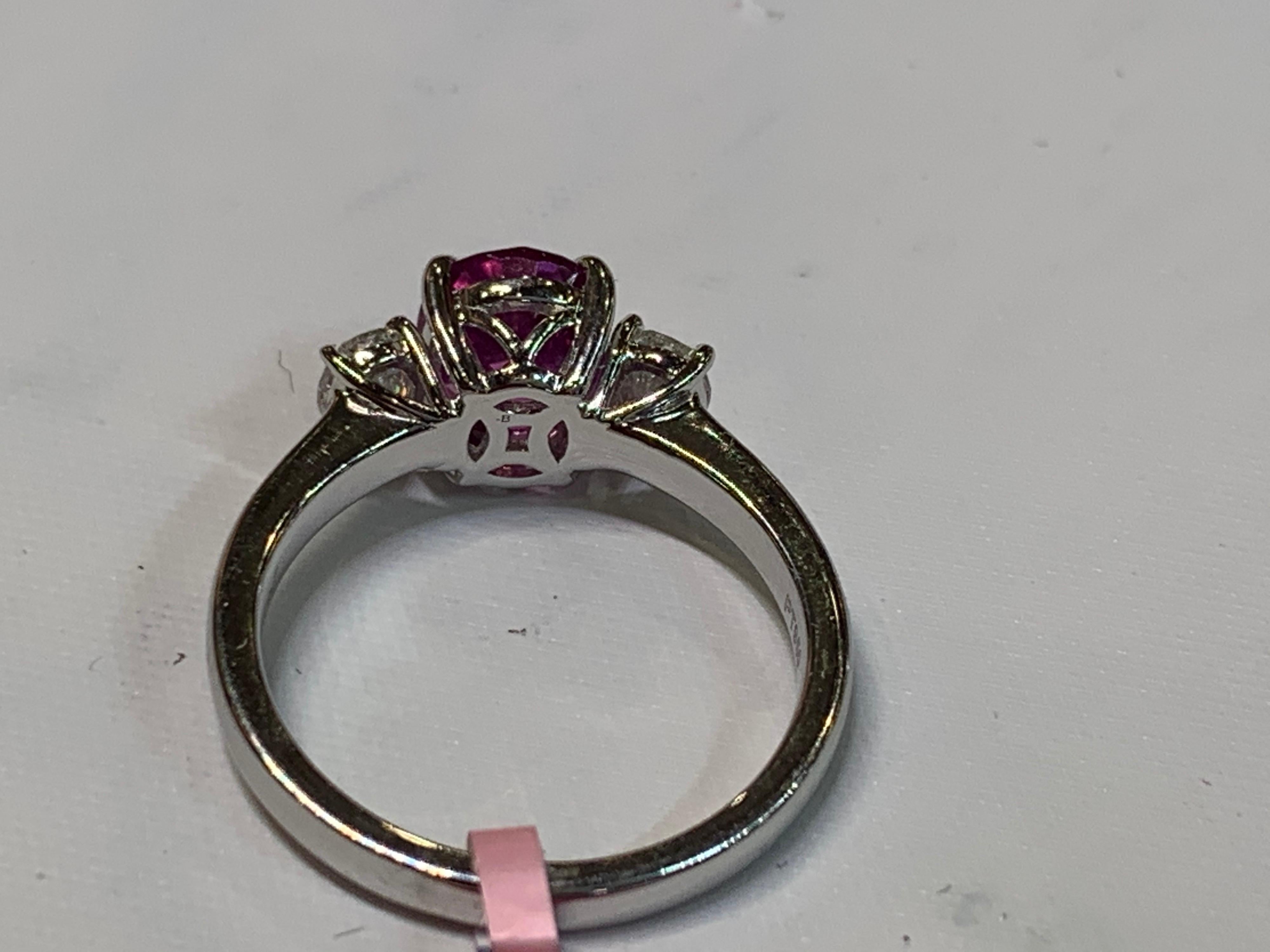 Women's IGL Certified 2.41 Carat Pink Sapphire and Oval Diamonds Platinum Ring