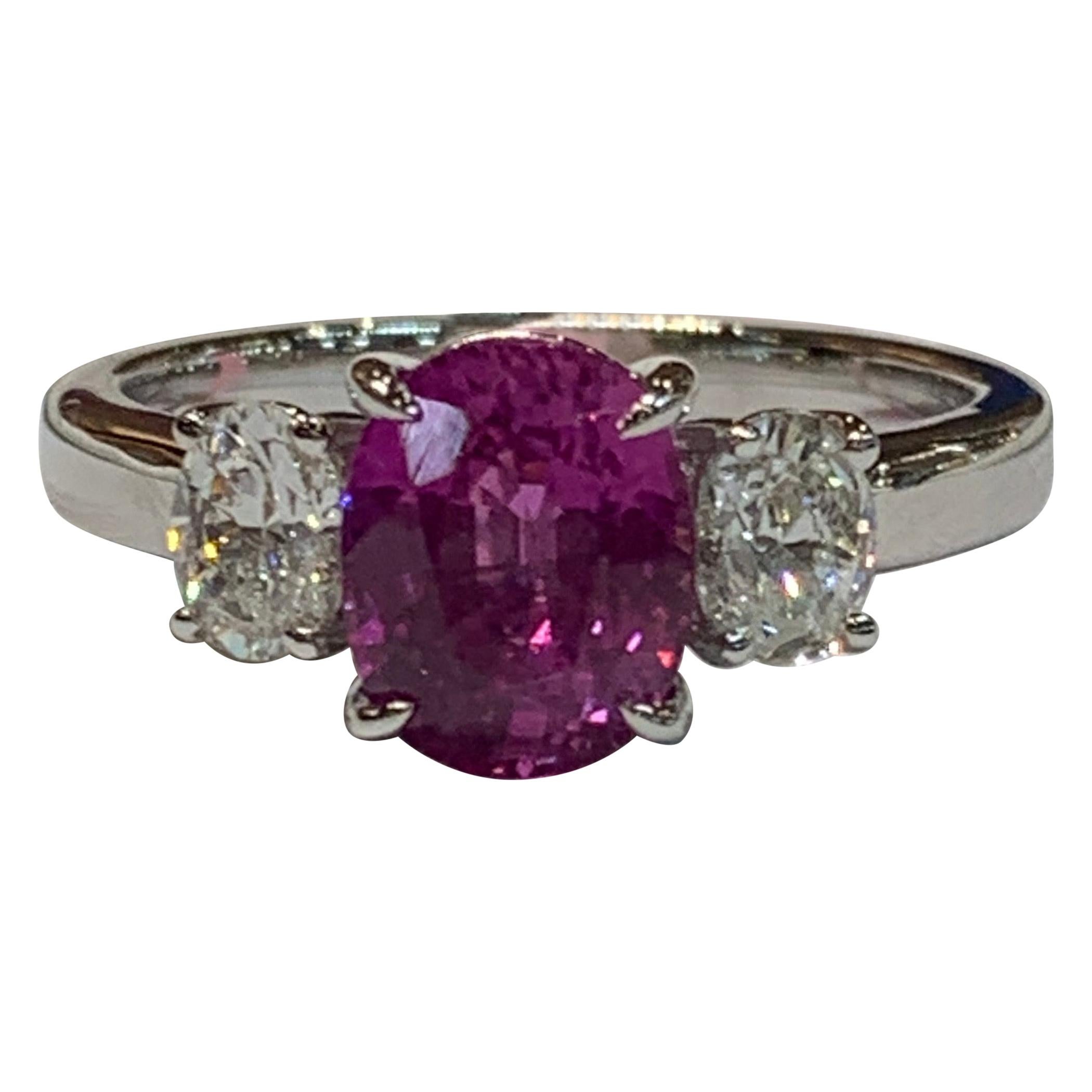 IGL Certified 2.41 Carat Pink Sapphire and Oval Diamonds Platinum Ring
