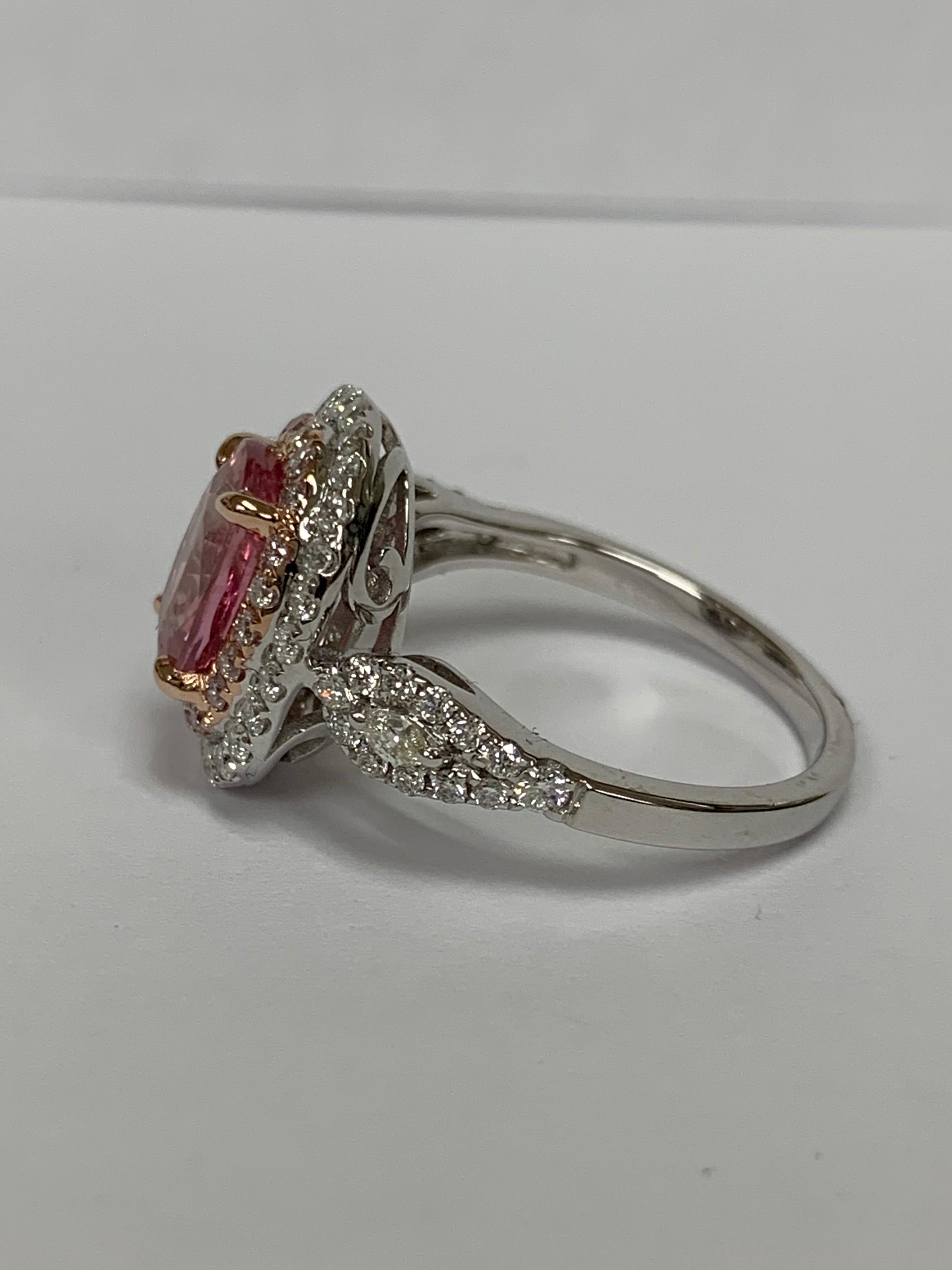 Oval Cut IGL Certified 2.67 Carat Padpardscha Sapphire Diamond Ring