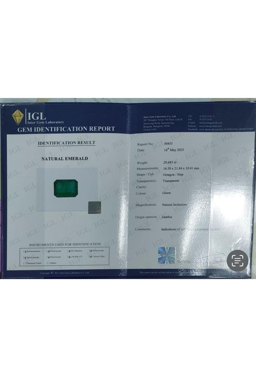 IGL-zertifizierter 29.00 Karat sambischer Smaragd  11,10 Karat Diamanten 18K Gold Ring im Angebot 5