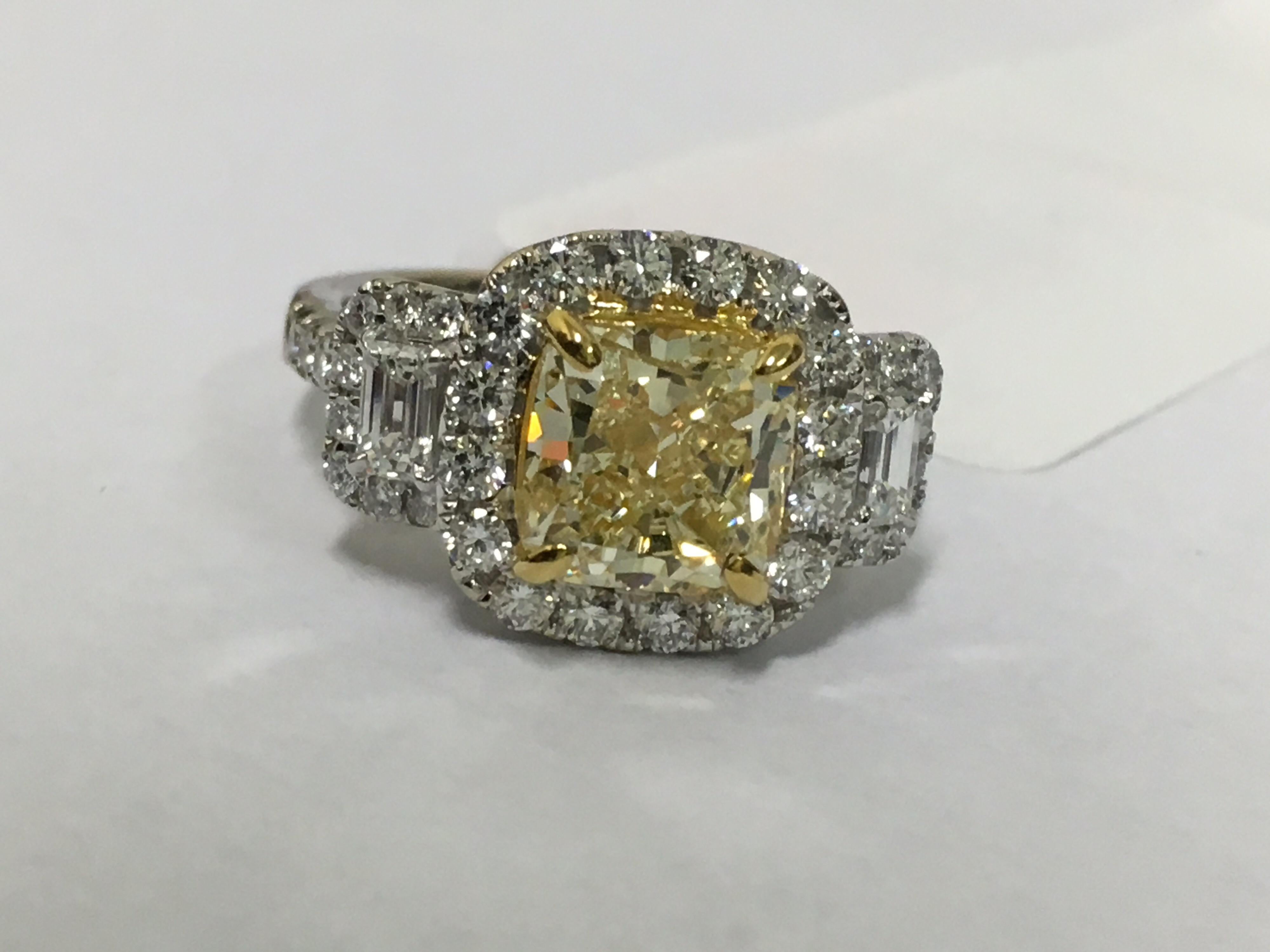 Artisan IGL Certified 3.00 Carat Yellow and White Diamond Ring