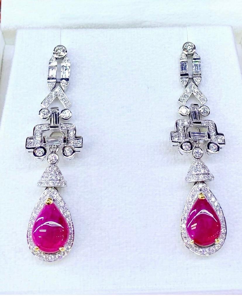 Or 18 carats certifié IGL, rubis de Birmanie de 6,00 carats et diamants de 3,15 carats  Art décoBoucles d'oreilles en vente 4