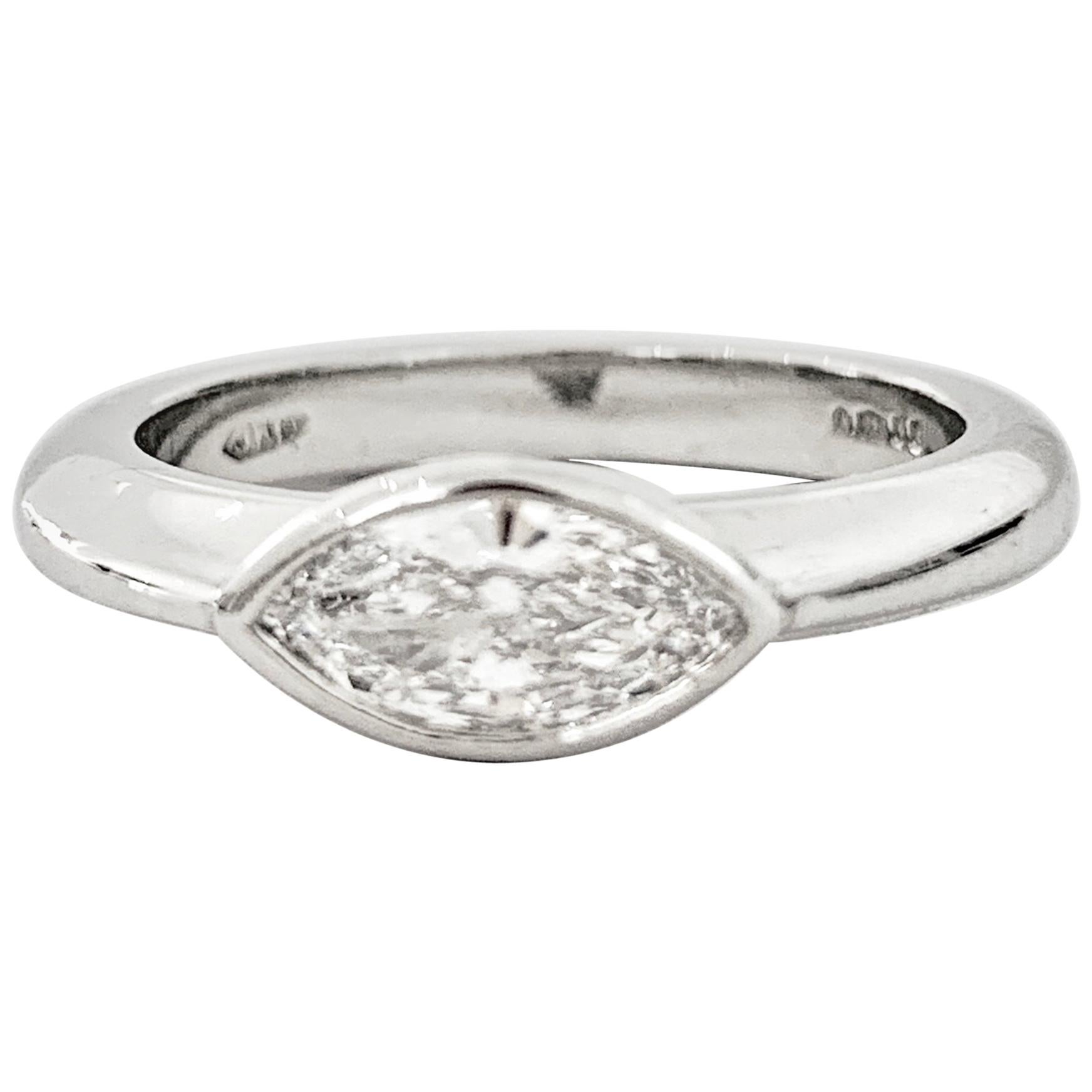 IGL Certified .75 Carat Marquise Cut Diamond Platinum Ring For Sale