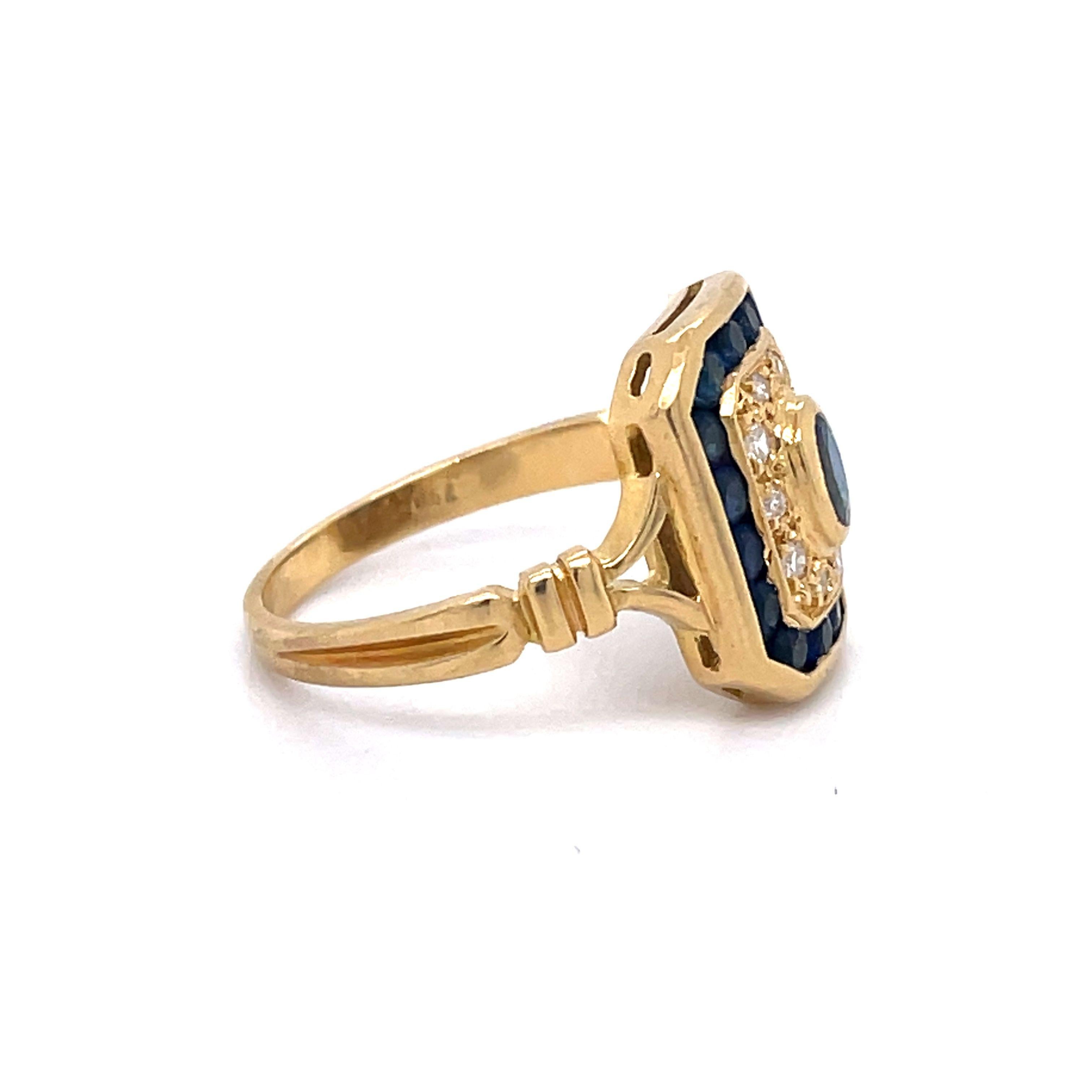 Oval Cut IGL Certified Art Deco Sapphire and Diamond Ring, 14k Yellow Gold, Vintage Ring For Sale