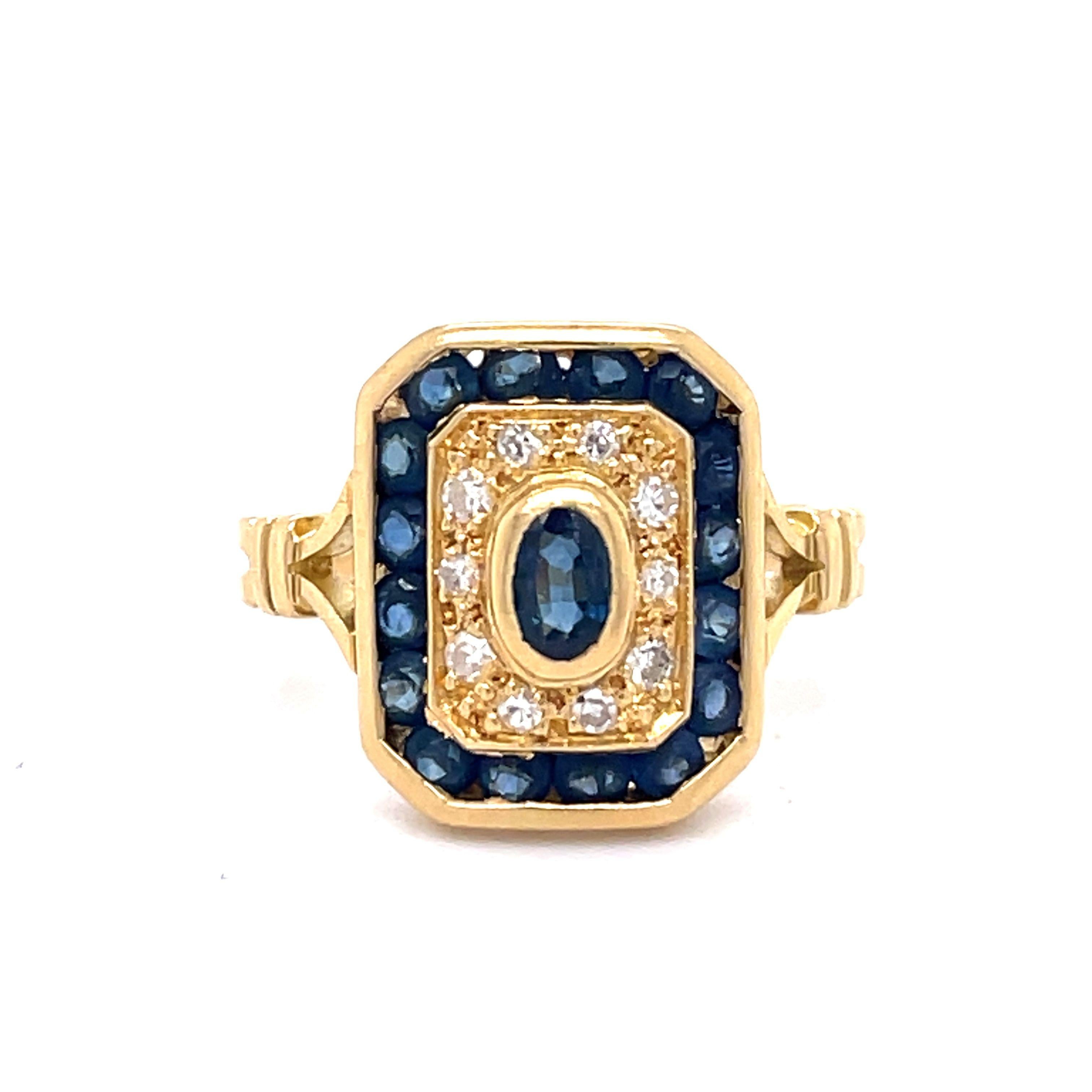 IGL Certified Art Deco Sapphire and Diamond Ring, 14k Yellow Gold, Vintage Ring For Sale 1