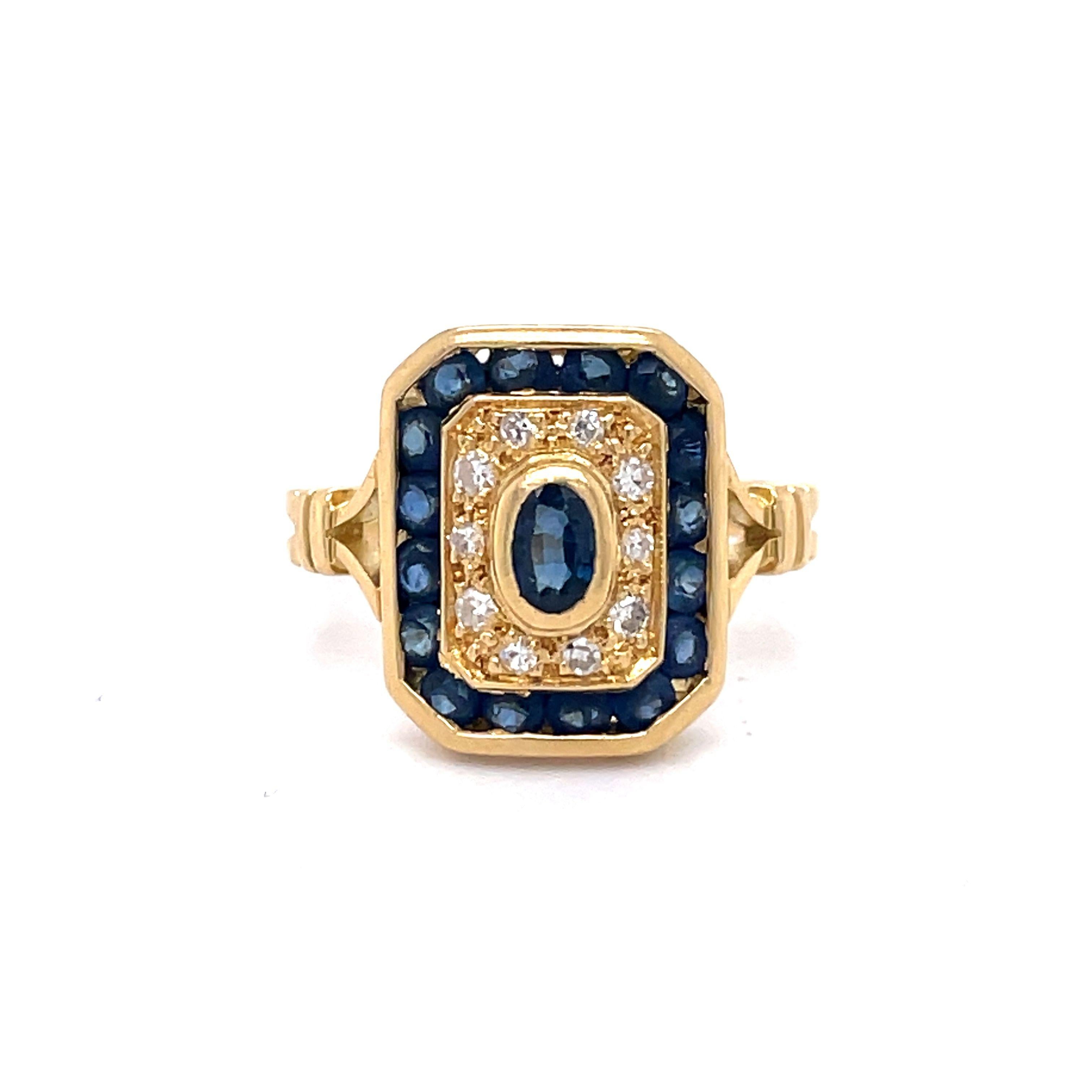 IGL Certified Art Deco Sapphire and Diamond Ring, 14k Yellow Gold, Vintage Ring For Sale 2