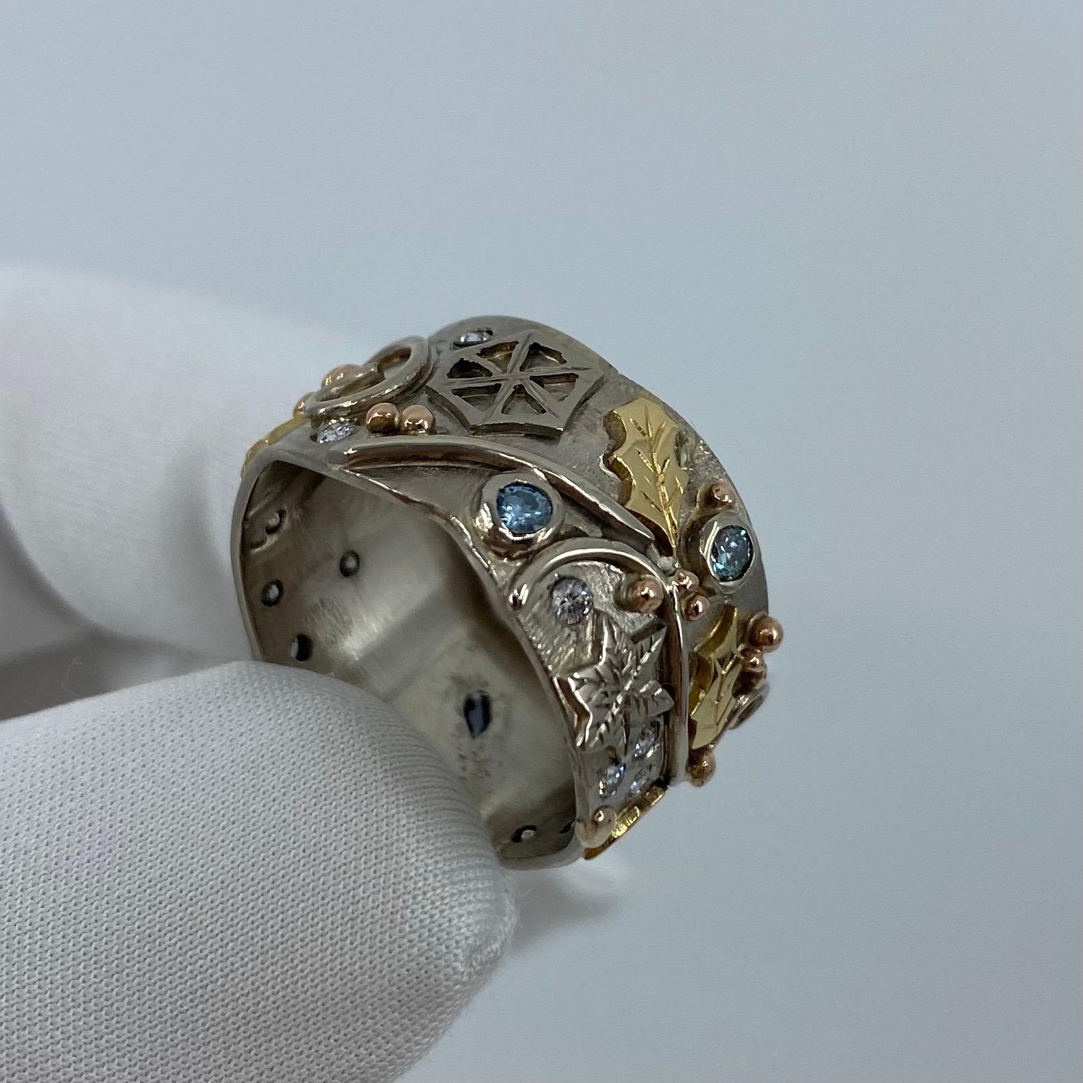 IGL Certified Fancy Blue Diamond Handmade Unique 18 Karat Gold Snowflake Ring 5
