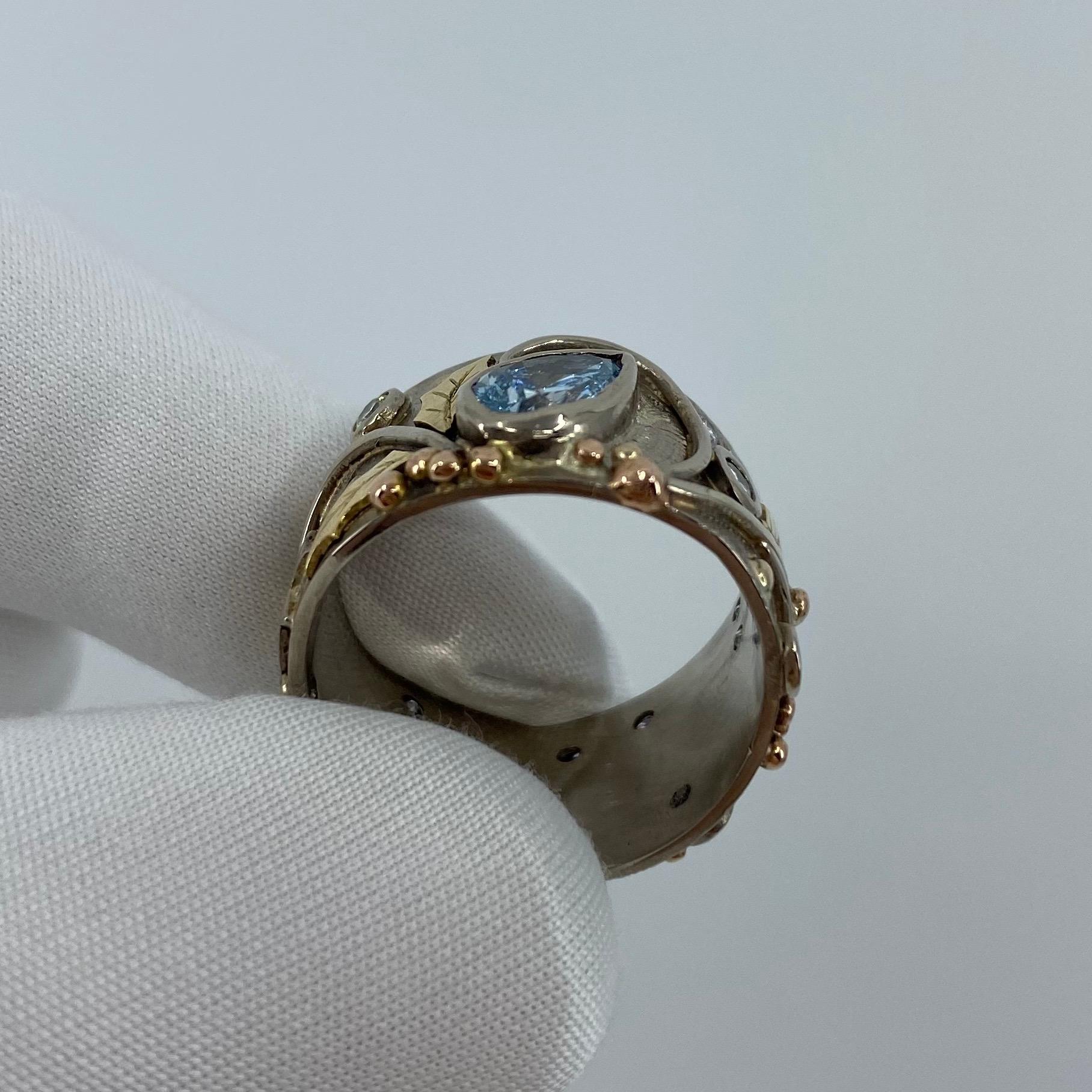 IGL Certified Fancy Blue Diamond Handmade Unique 18 Karat Gold Snowflake Ring 6