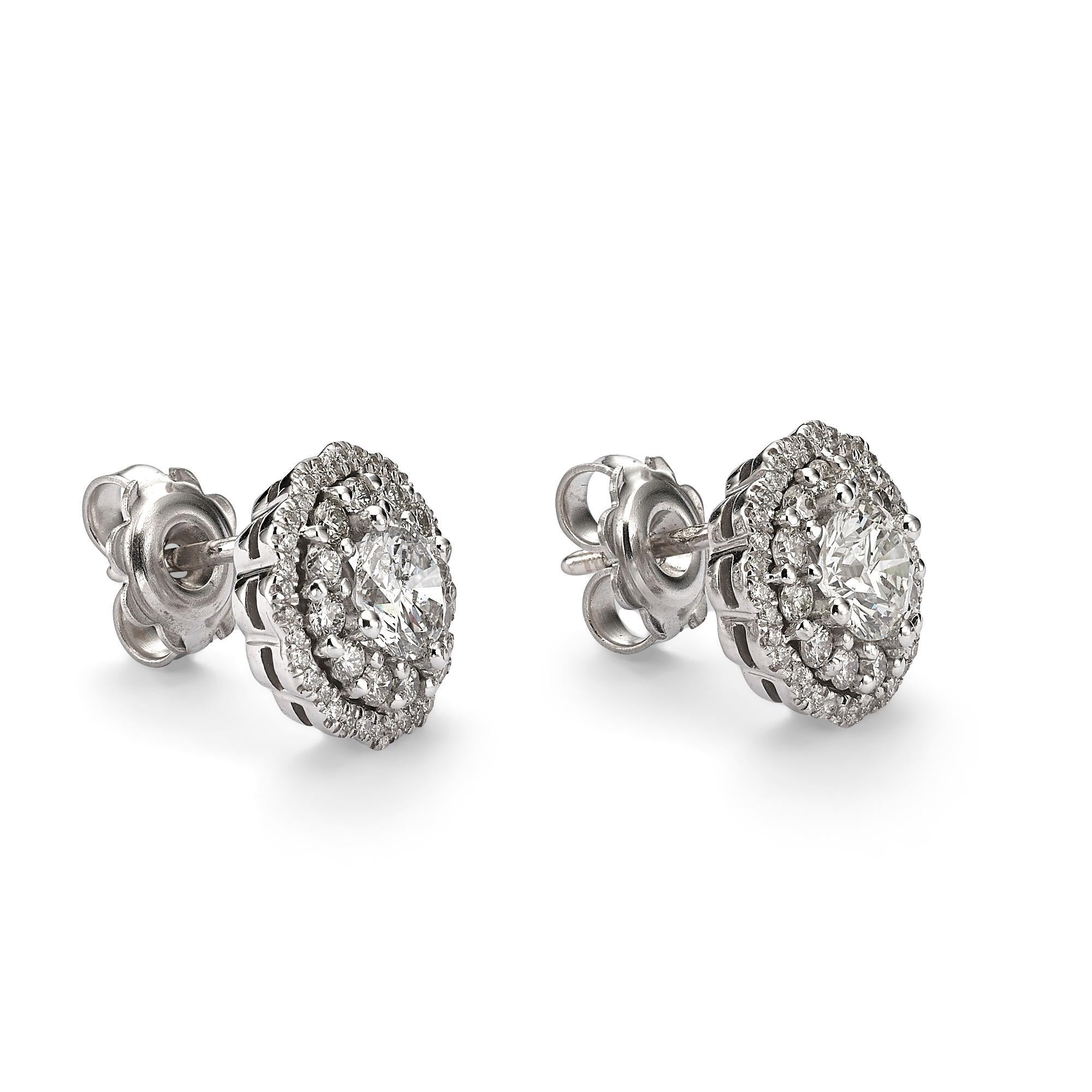Art Déco Orecchini a cerchio con diamanti in oro bianco 14k certificati IGL con pietre centrali da 1,03ct in vendita