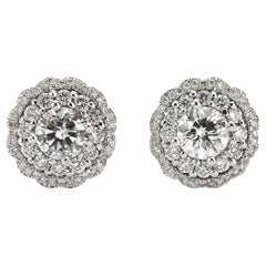 IGL Certifified 14k White Gold Diamond Halo Earrings with 1.03ct Center Stones