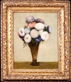 Dahlias - French Impressionist Oil, Still Life of Flowers by Henri Fantin-Latour