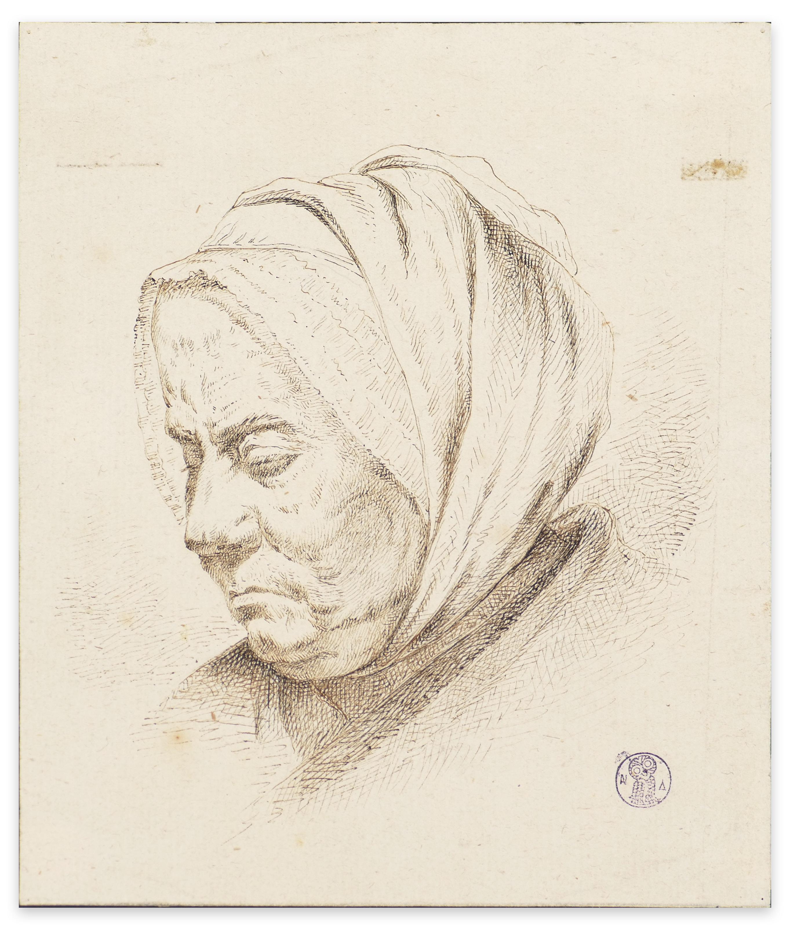 Ignace Joseph de Claussin Portrait Print – Visage de Femme – Original-Radierung von I.J. de Caussin – frühes 19. Jahrhundert