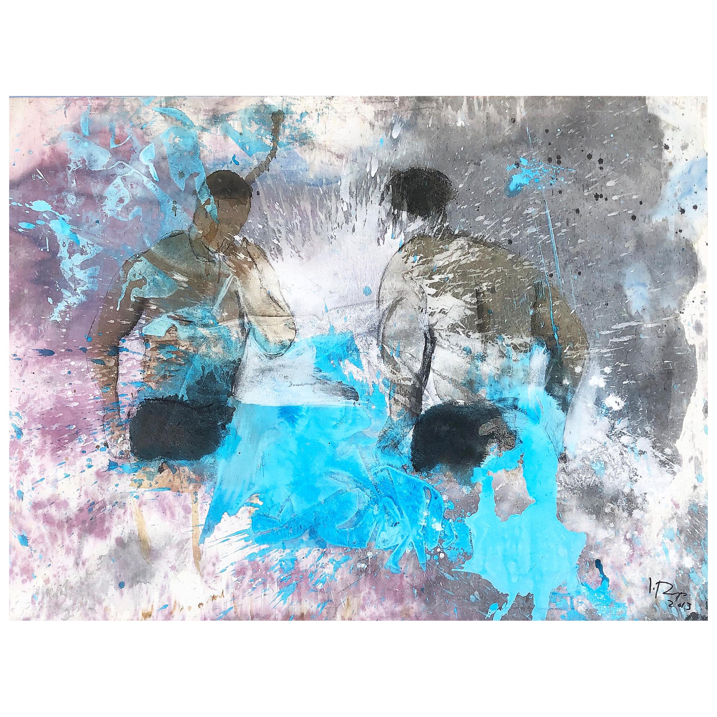Ignacio Burgos Vintage Abstract Mixed Media Painting "Boxers"