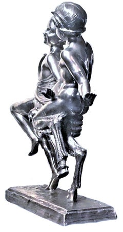 Ignacio Gallo, Danza con satiro, bronzo argentato Art Deco spagnolo, anni '20 circa