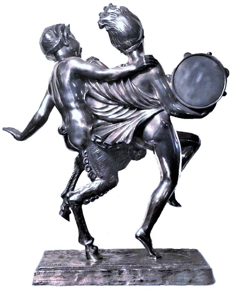 Ignacio Gallo, Dancing with Satyr, Spanish Art Deco Silvered Bronze, circa 1920s In Good Condition For Sale In New York, NY