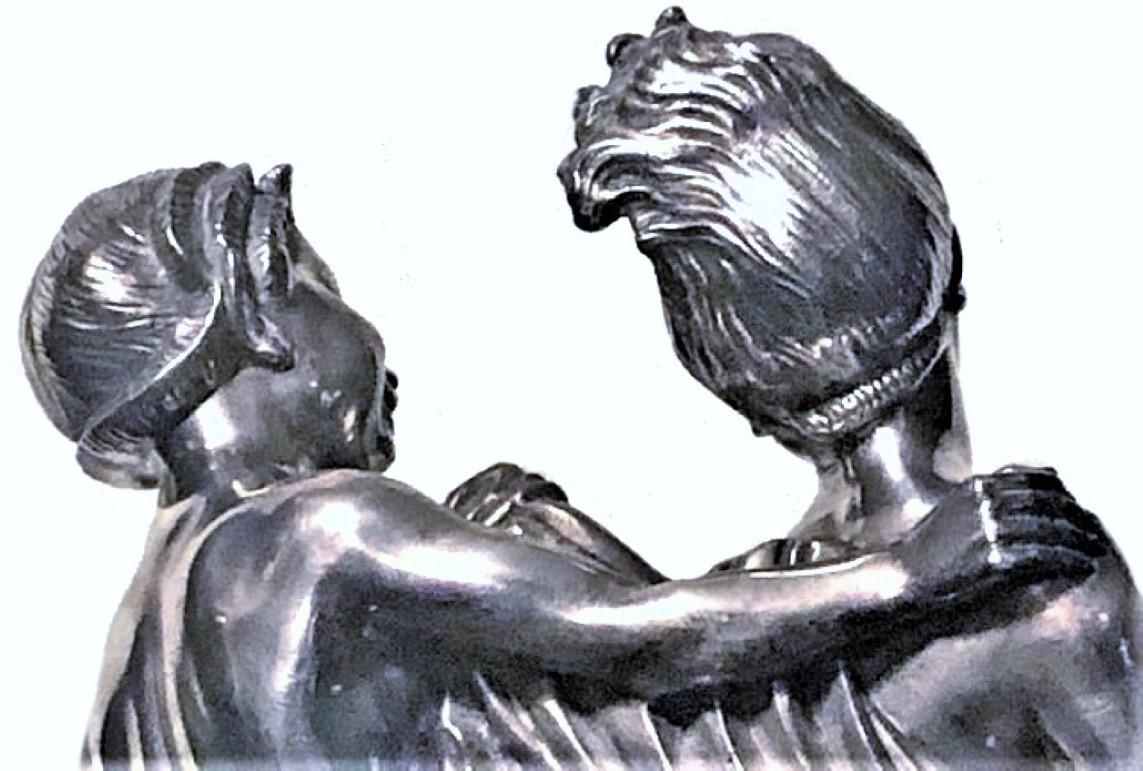 Ignacio Gallo, Tanz mit Satyr, spanische Art-déco-Bronze versilbert, um 1920 (Frühes 20. Jahrhundert) im Angebot