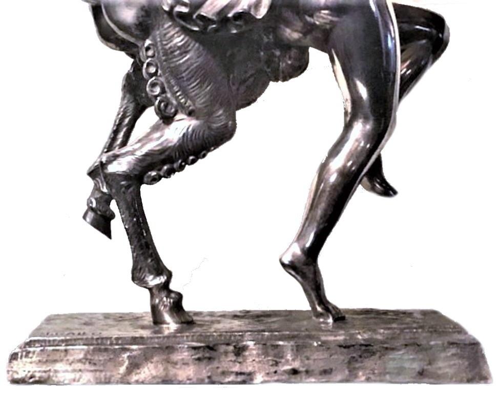 Ignacio Gallo, Dancing with Satyr, Spanish Art Deco Silvered Bronze, circa 1920s For Sale 4