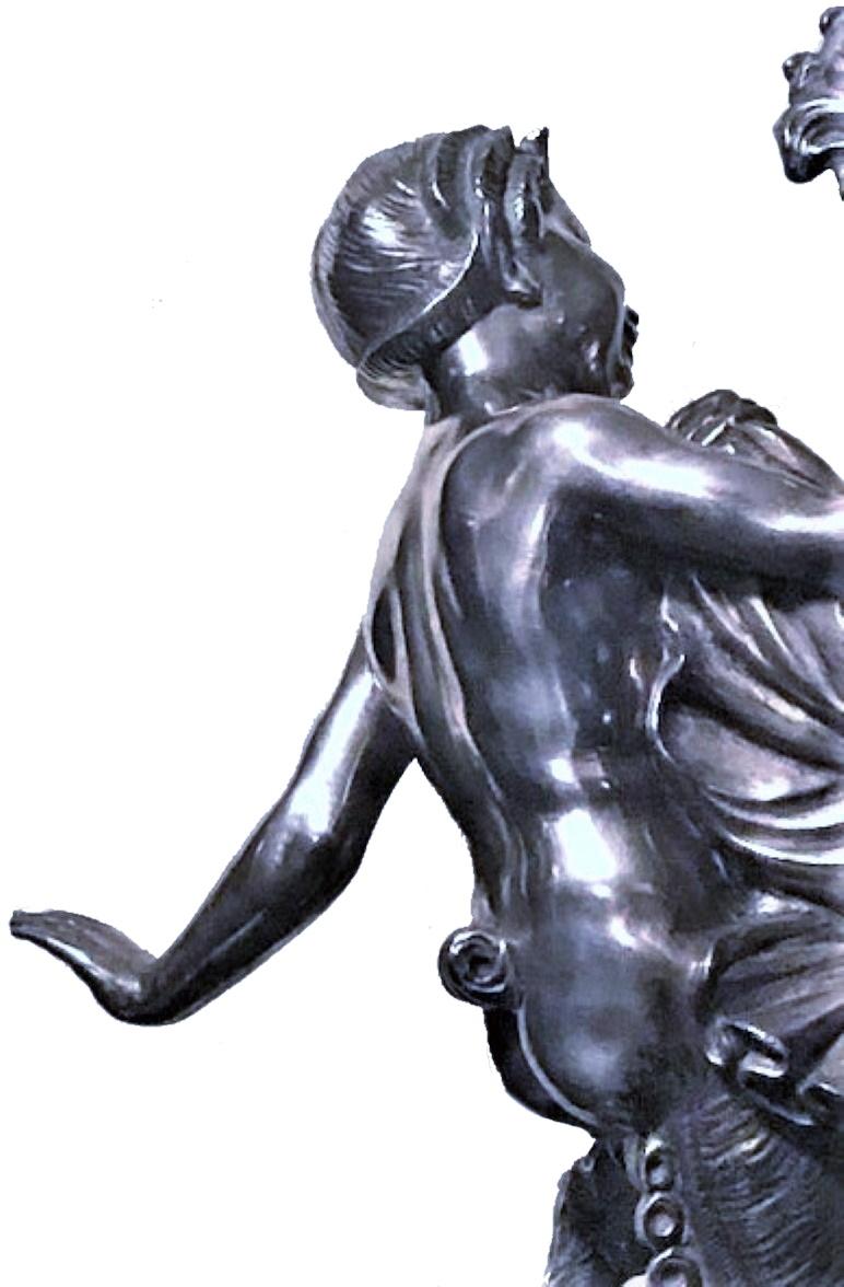 Ignacio Gallo, Dancing with Satyr, Spanish Art Deco Silvered Bronze, circa 1920s For Sale 5