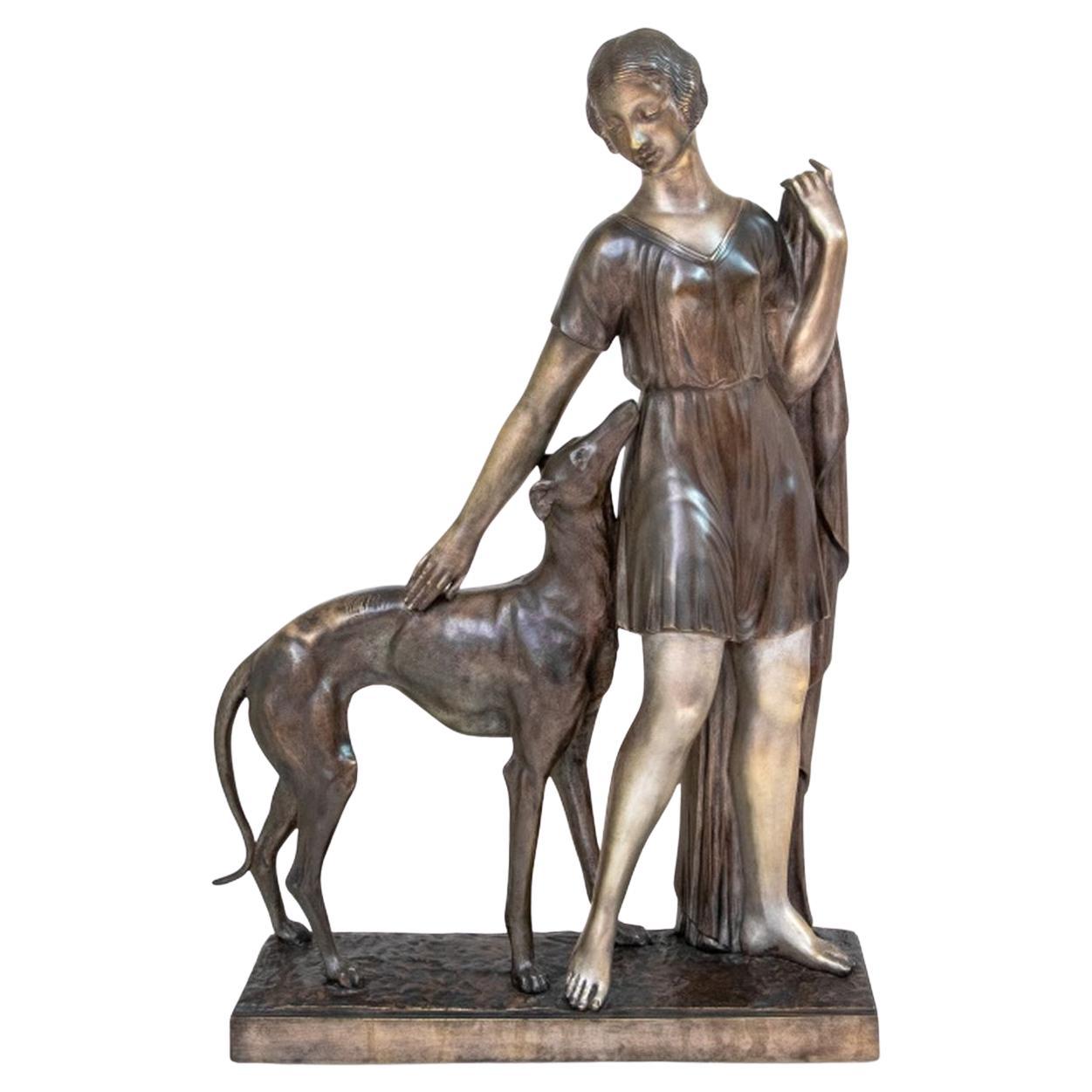 Ignacio Gallo "Woman and Greyhound" Bronze For Sale
