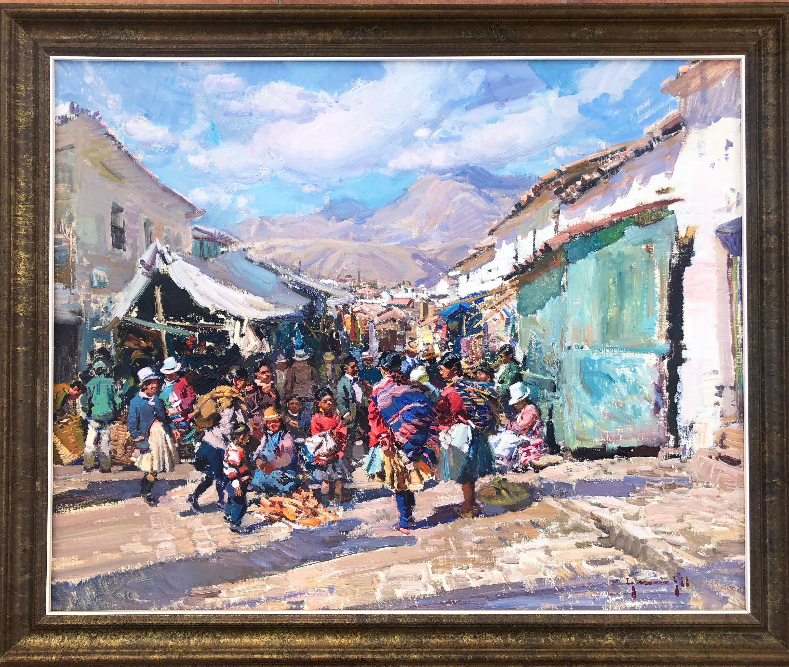 Mercado andino Perú óleo sobre lienzo - Painting de Ignacio Gil Sala