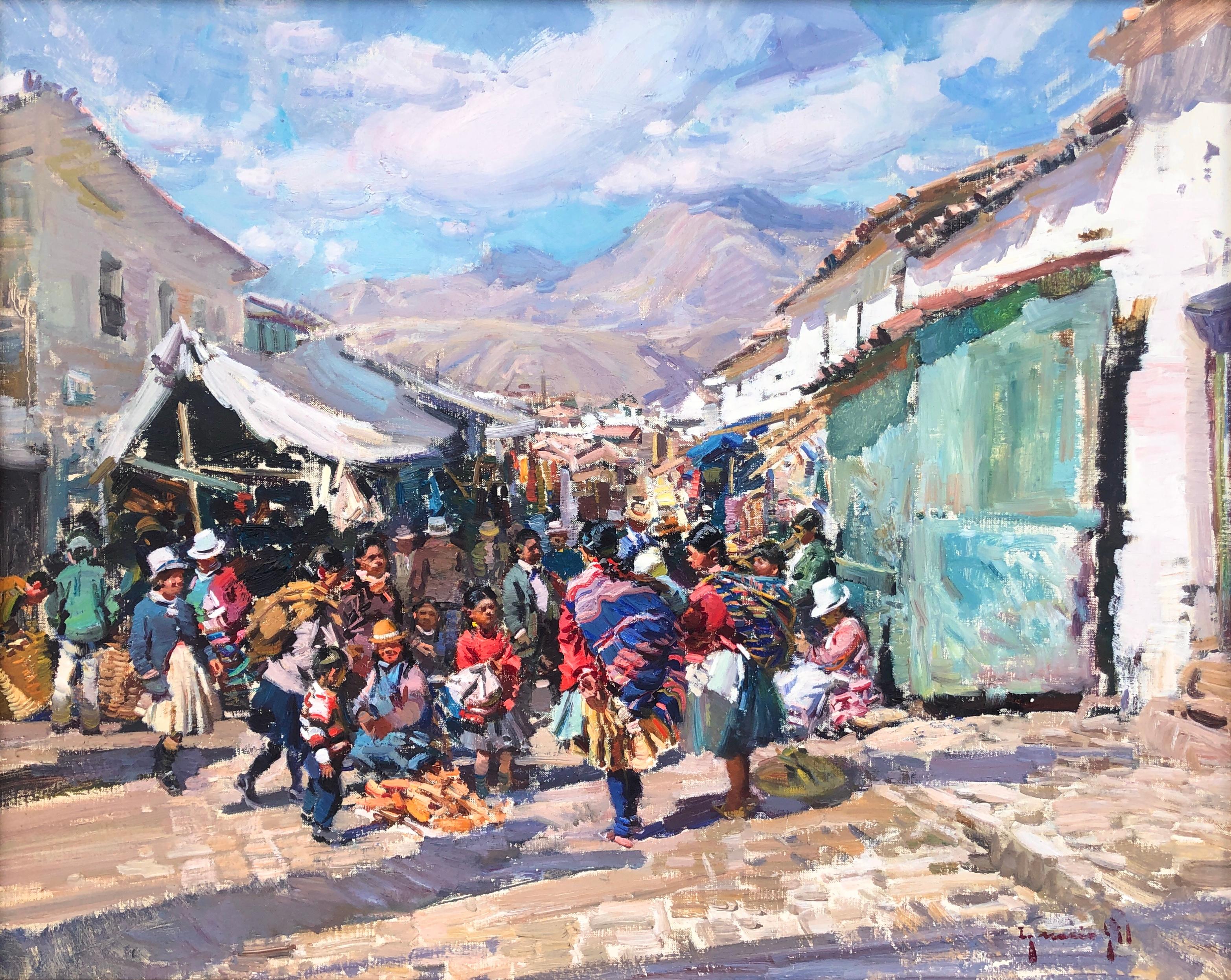 Landscape Painting de Ignacio Gil Sala - Mercado andino Perú óleo sobre lienzo