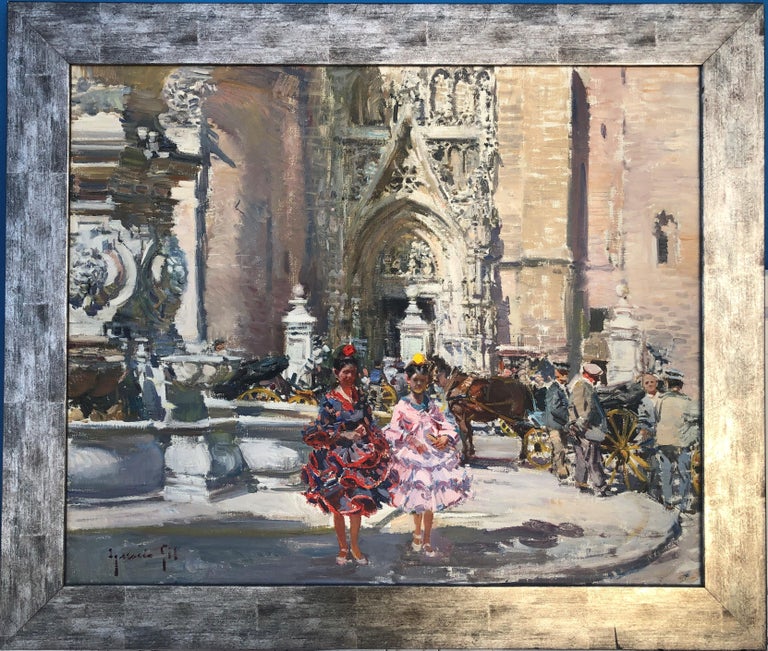 Cathedral of Sevilla Spain oil on canvas painting landscape - Painting by Ignacio Gil Sala