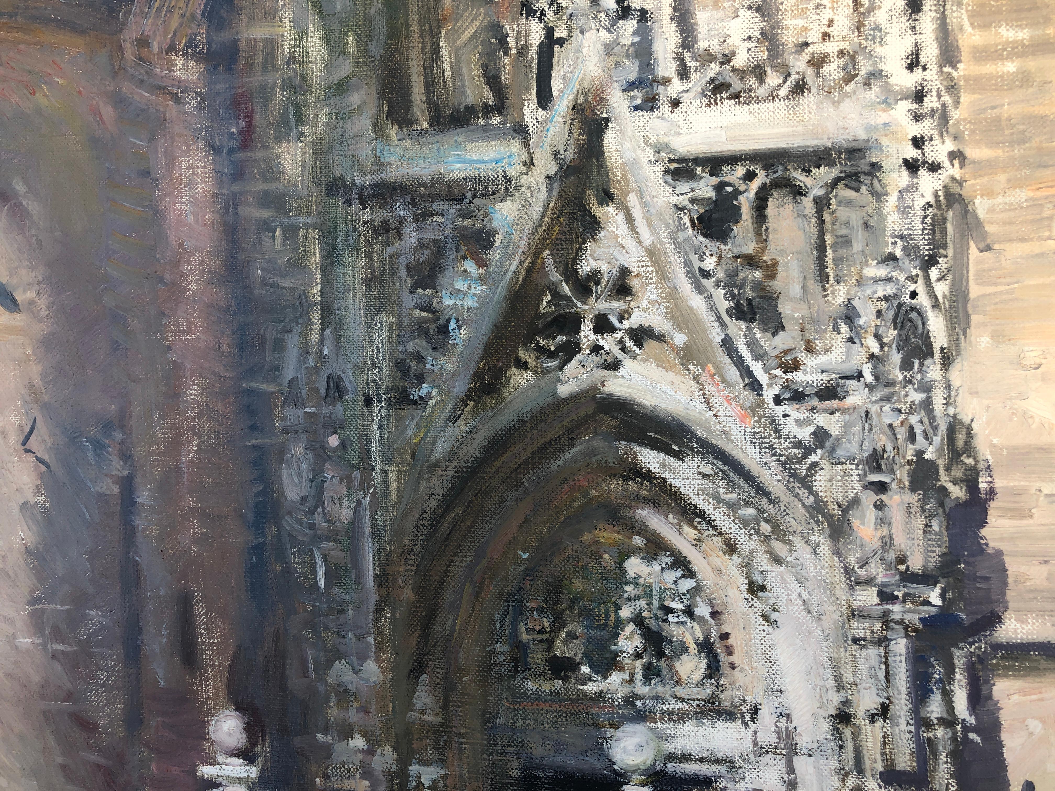 Cathedral of Sevilla Spain oil on canvas painting landscape - Gray Landscape Painting by Ignacio Gil Sala