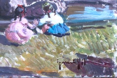Children playing in the park Barcelona Spain oil on canvas painting