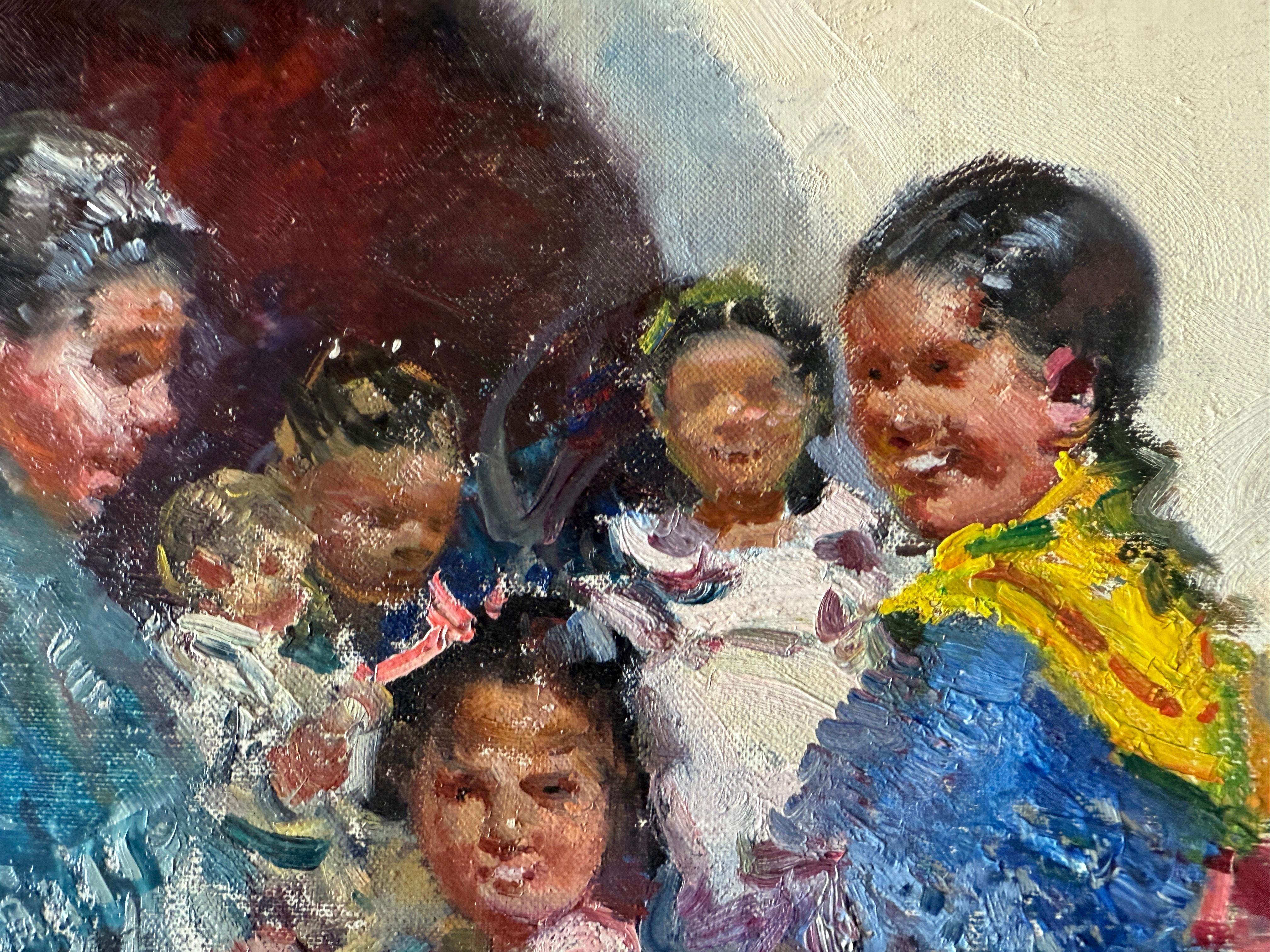 Zigeunerinnen in Ibiza Spanien Öl auf Leinwand Gemälde mediterrane Kunst (Grau), Figurative Painting, von Ignacio Gil Sala