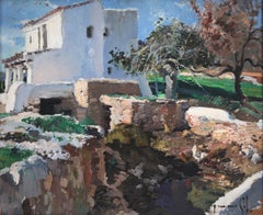Vintage Ibiza landscape Spain original oil on board painting