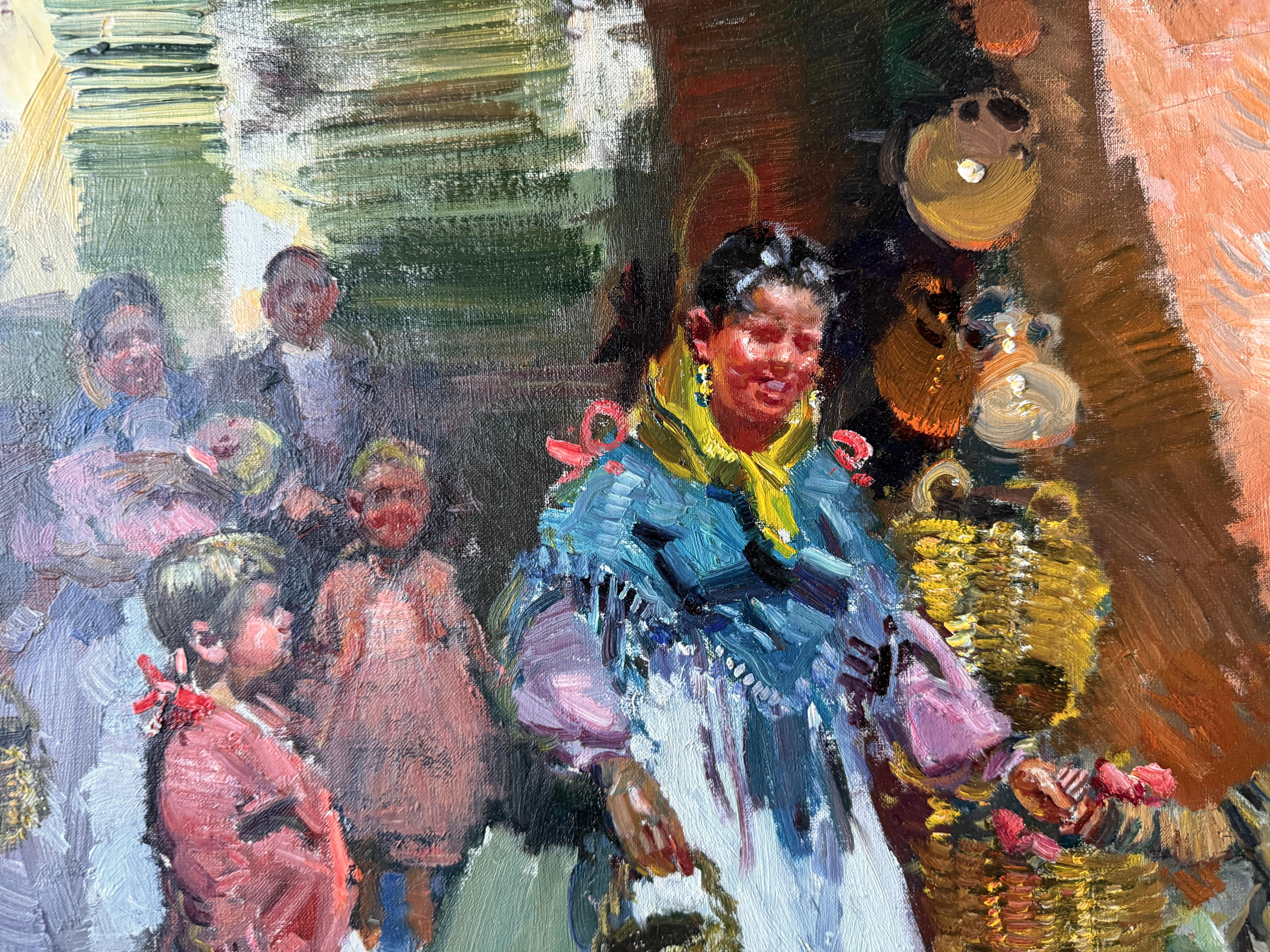 Ibiza Markt Öl auf Leinwand Gemälde Spanien mediterran (Braun), Figurative Painting, von Ignacio Gil Sala