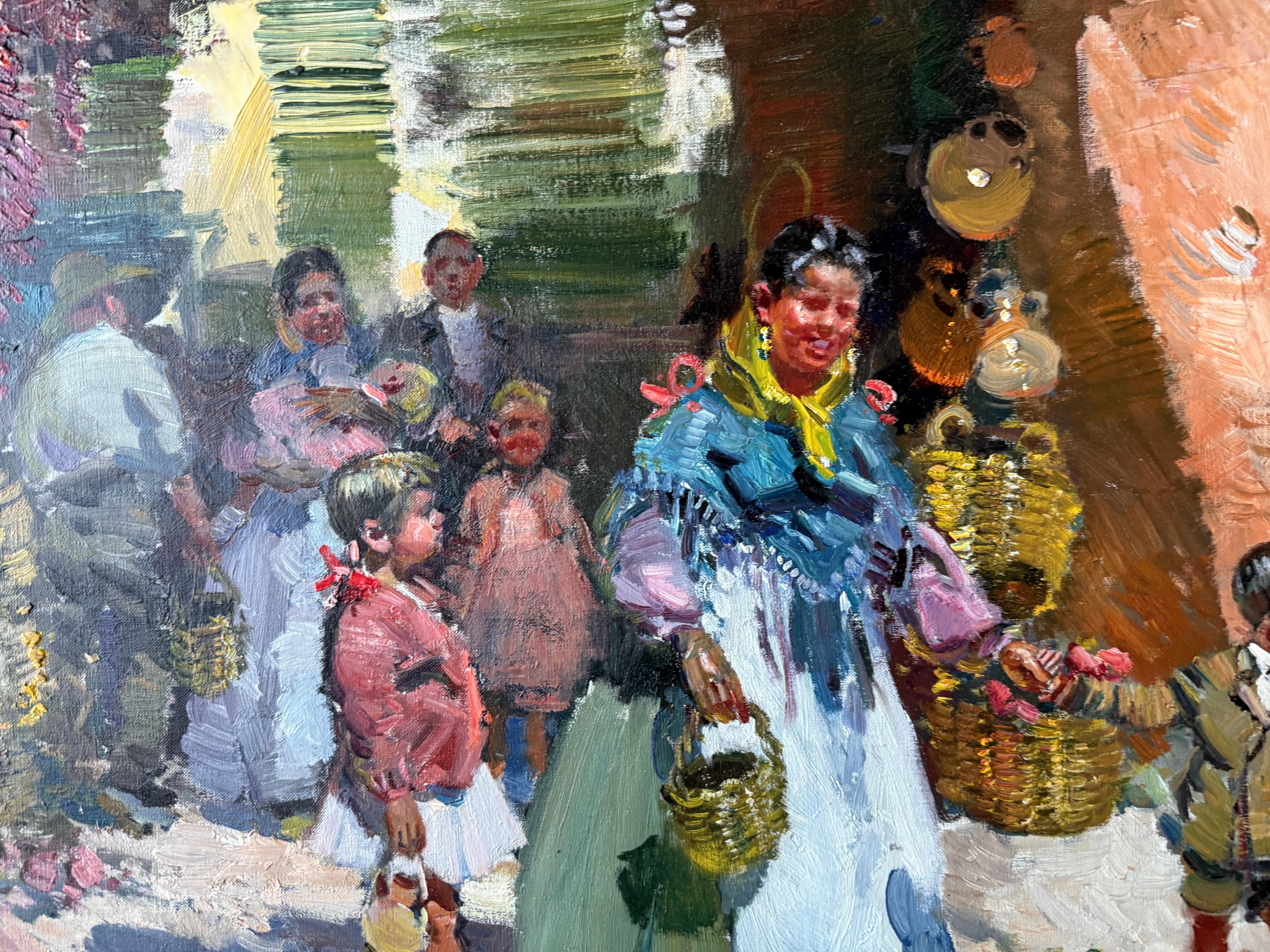 Ibiza Markt Öl auf Leinwand Gemälde Spanien mediterran im Angebot 1