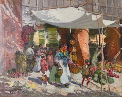 Ibiza Market oil on canvas painting Spain mediterranean