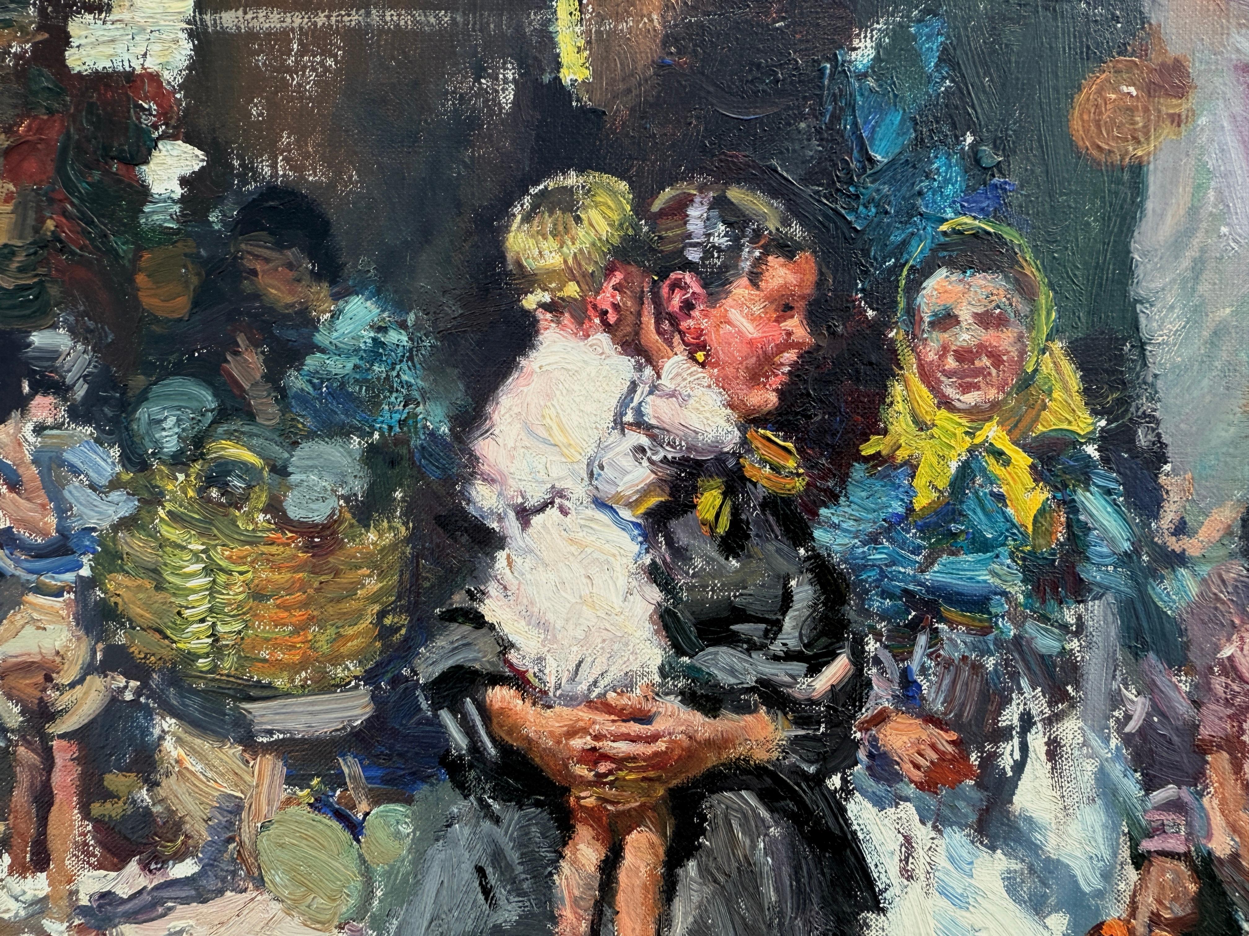 Ibiza market Spain oil on canvas painting mediterranean european art - Post-Impressionist Painting by Ignacio Gil Sala