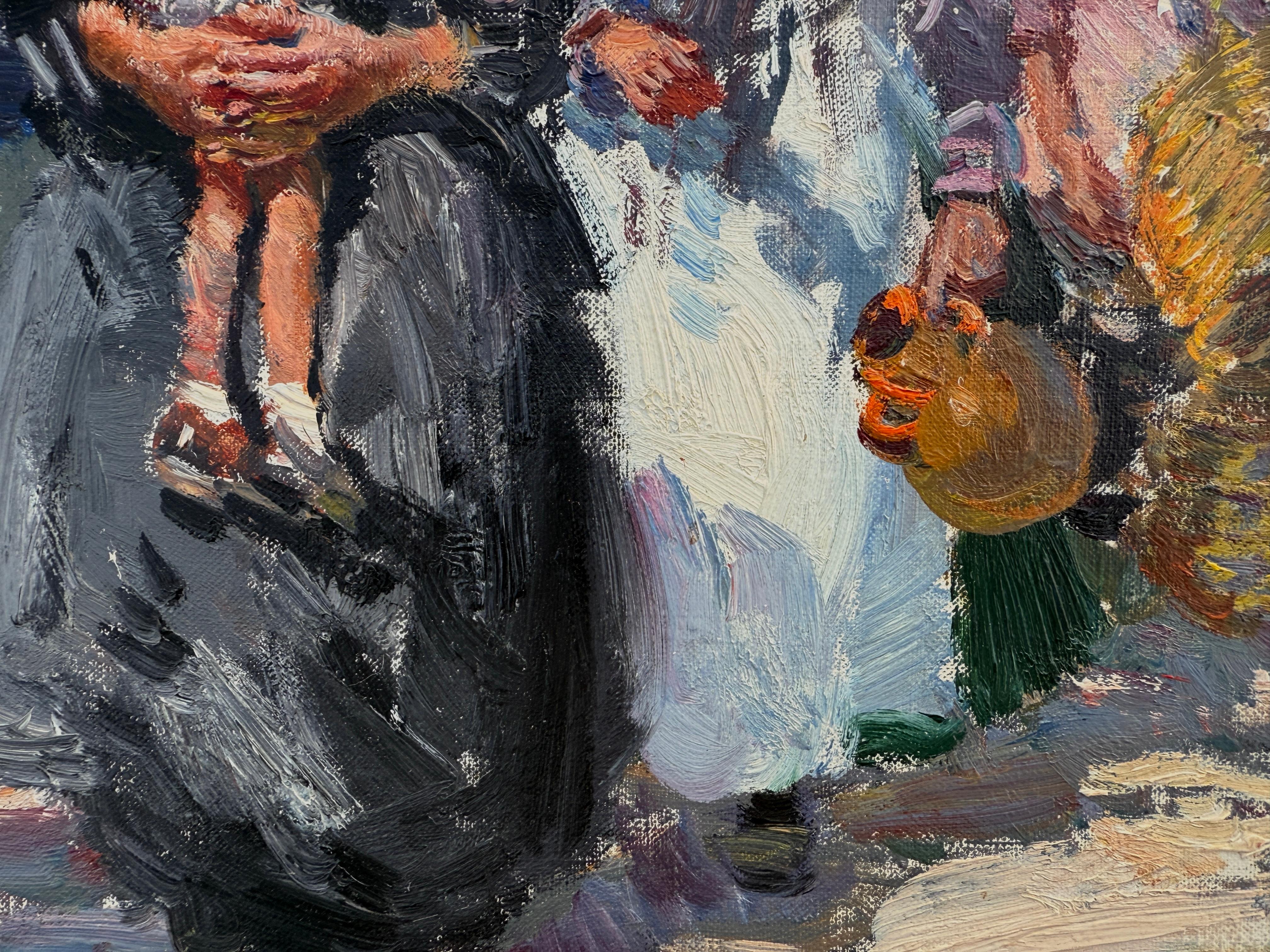 Ibiza market Spain oil on canvas painting mediterranean european art For Sale 1