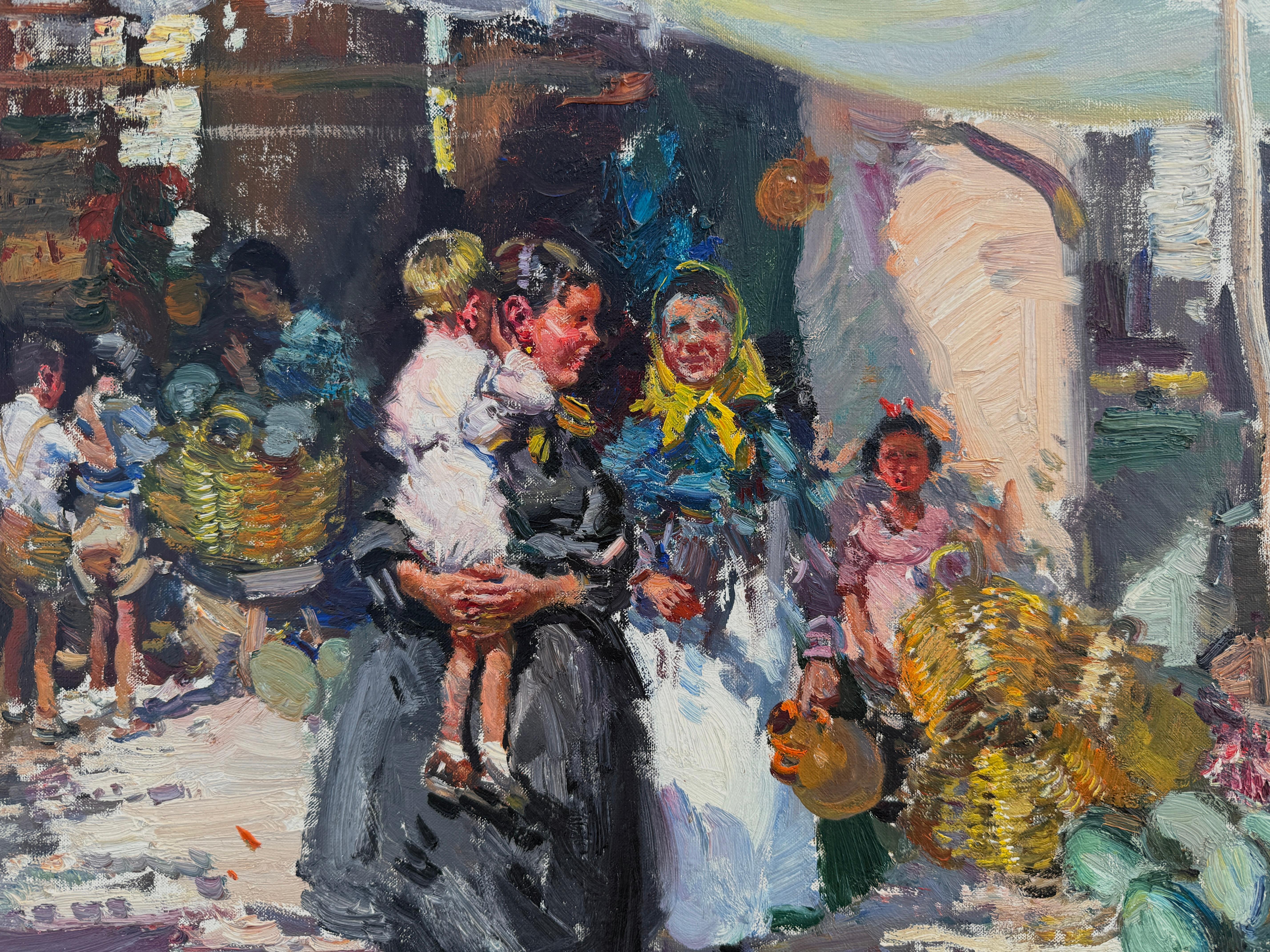 Ibiza market Spain oil on canvas painting mediterranean european art For Sale 2