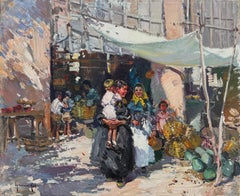 Ibiza market Spain oil on canvas painting mediterranean european art