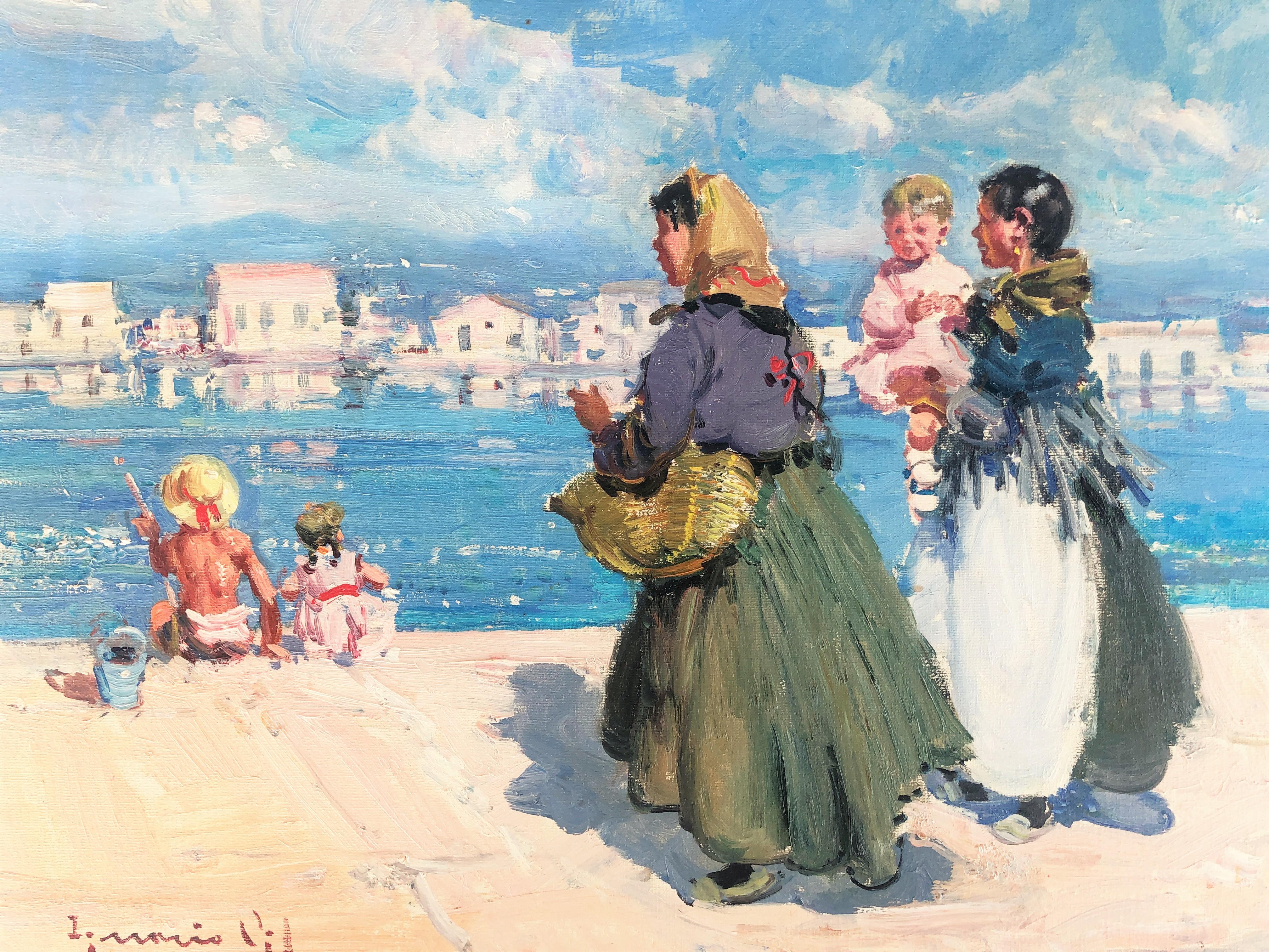 Ibiza port pier Spain oil on canvas painting - Post-Impressionist Painting by Ignacio Gil Sala