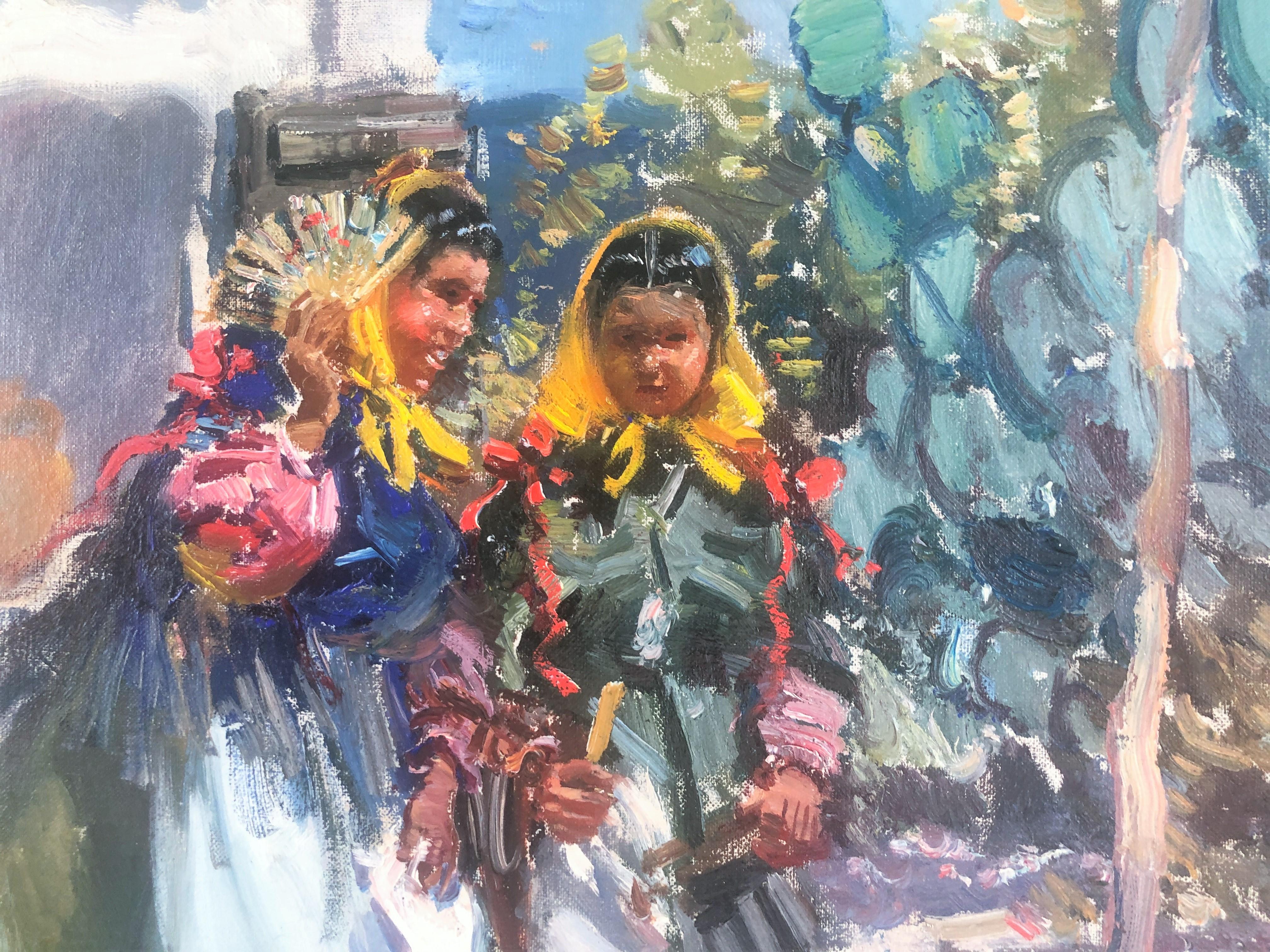 Ibiza escena España óleo sobre lienzo pintura paisaje - Portrait Painting Azul de Ignacio Gil Sala
