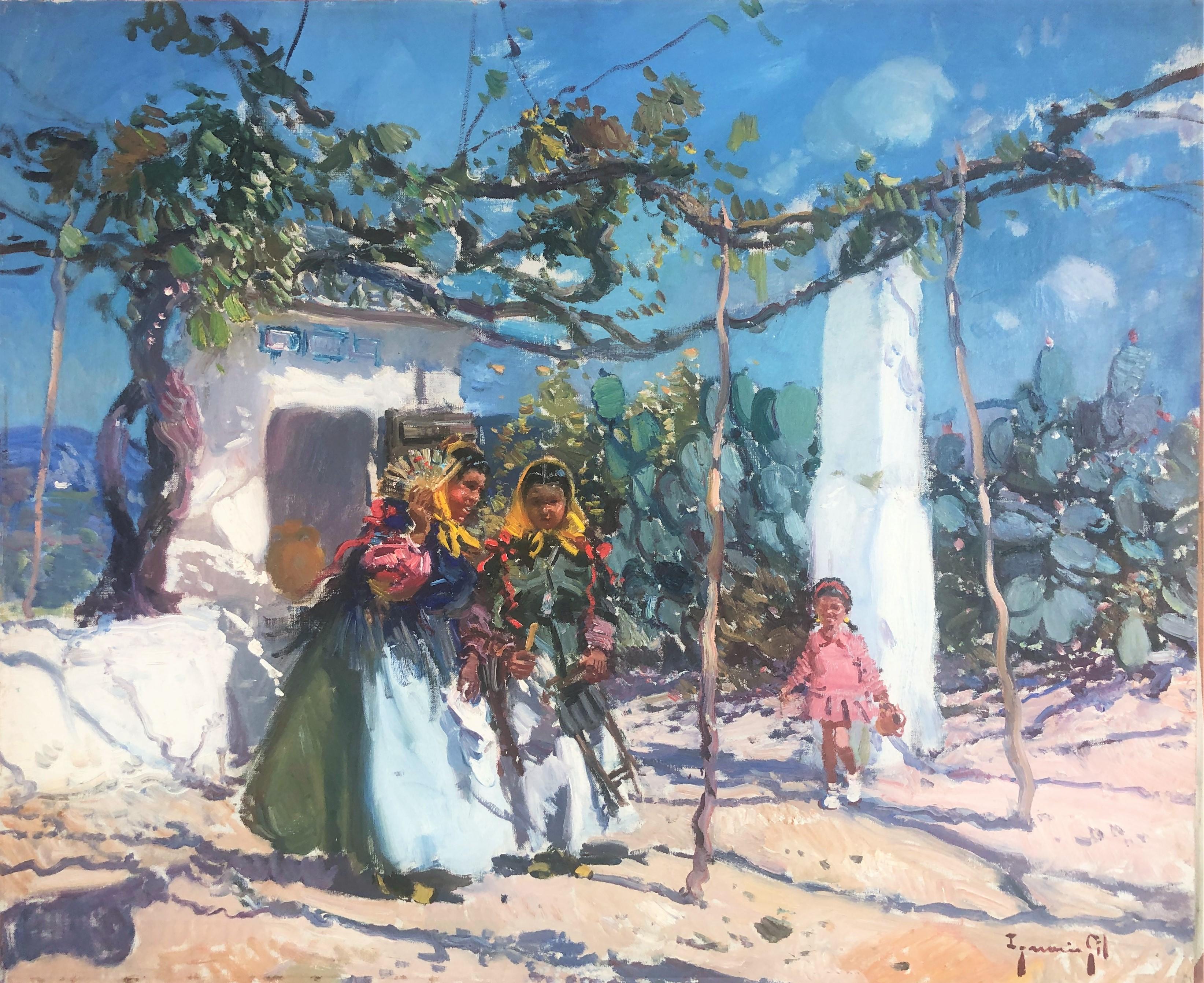 Ibiza scene Spain oil on canvas painting landscape