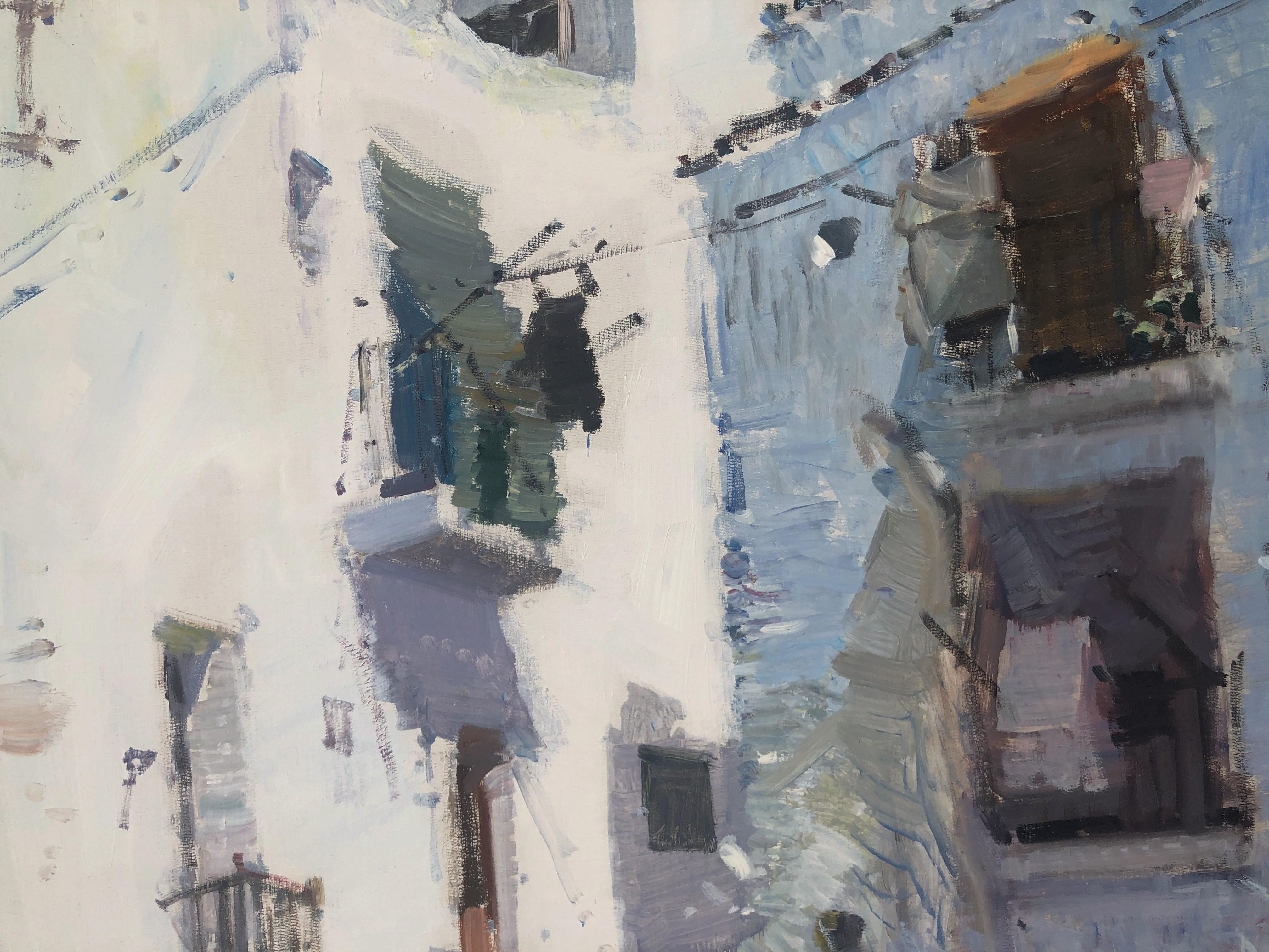 Maternity und weiße Häuser Ibiza, Spanien, Öl auf Leinwand, Gemälde im Angebot 3