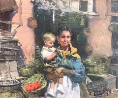 Maternity in Ibiza market Spain oil on canvas painting