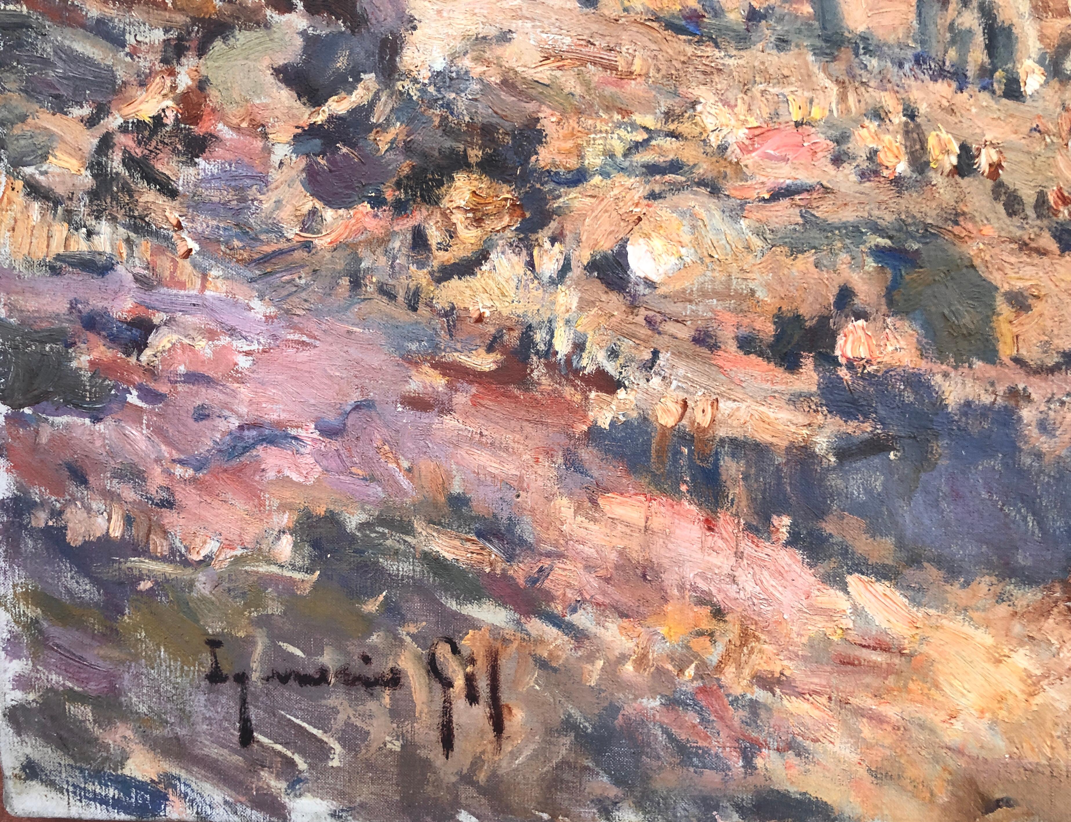 Maternità a Ibiza Spagna olio su tela dipinto paesaggio marino spagnolo - Painting di Ignacio Gil Sala