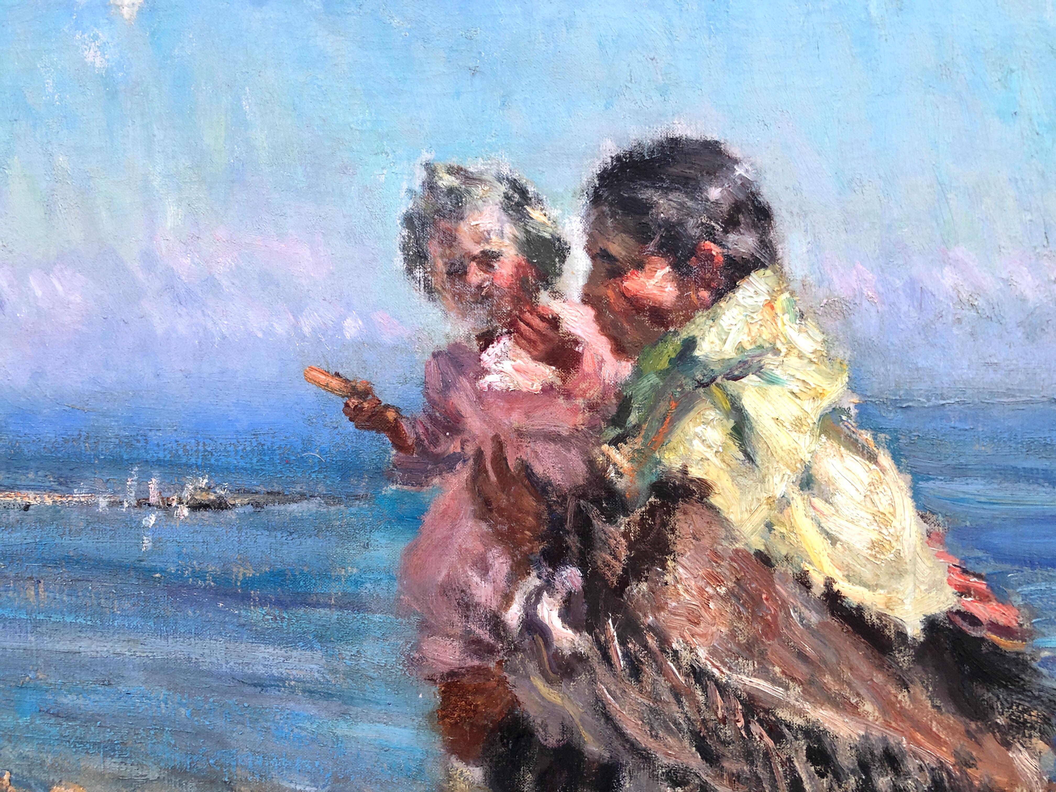 Maternità a Ibiza Spagna olio su tela dipinto paesaggio marino spagnolo - Painting Postimpressionismo di Ignacio Gil Sala